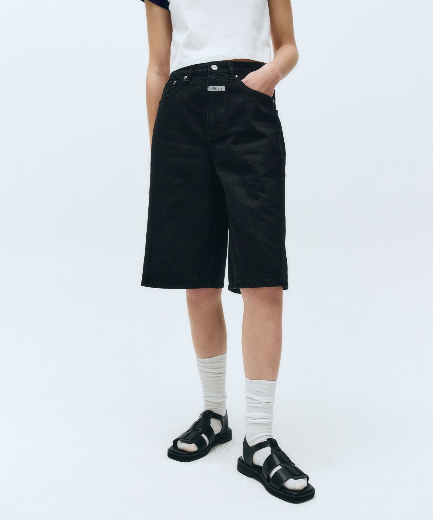 W LONG BERMUDA DENIM PANTS