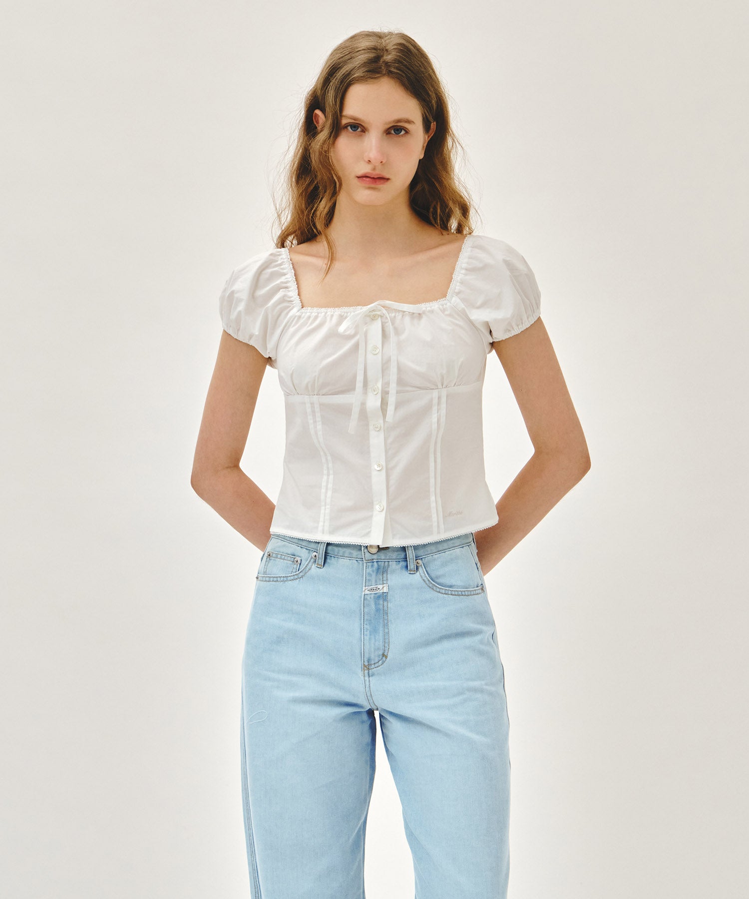 W CAP SLEEVE RIBBON BLOUSE