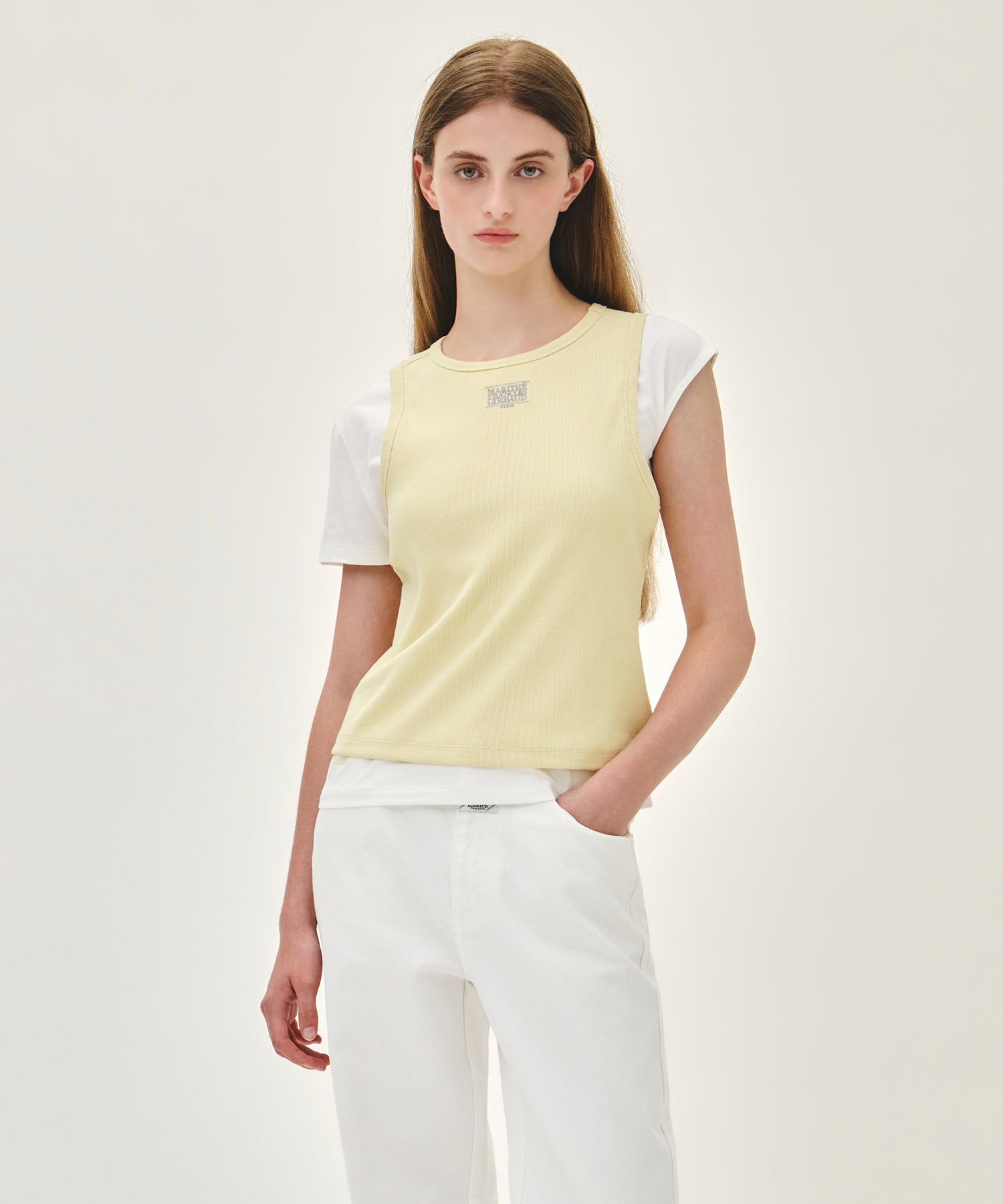 W SMALL CLASSIC LOGO ONE SHOULDER LAYERED TEE