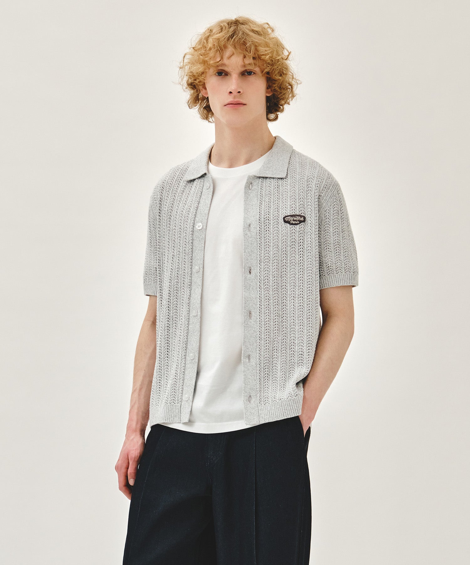 WAPPEN CROCHET HALF KNIT CARDIGAN