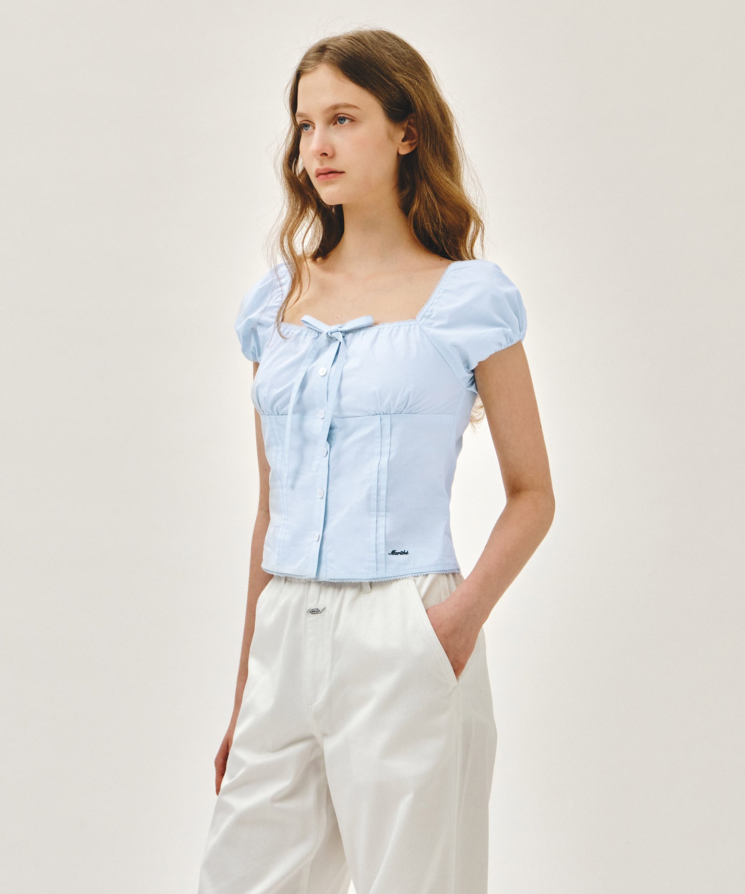 W CAP SLEEVE RIBBON BLOUSE