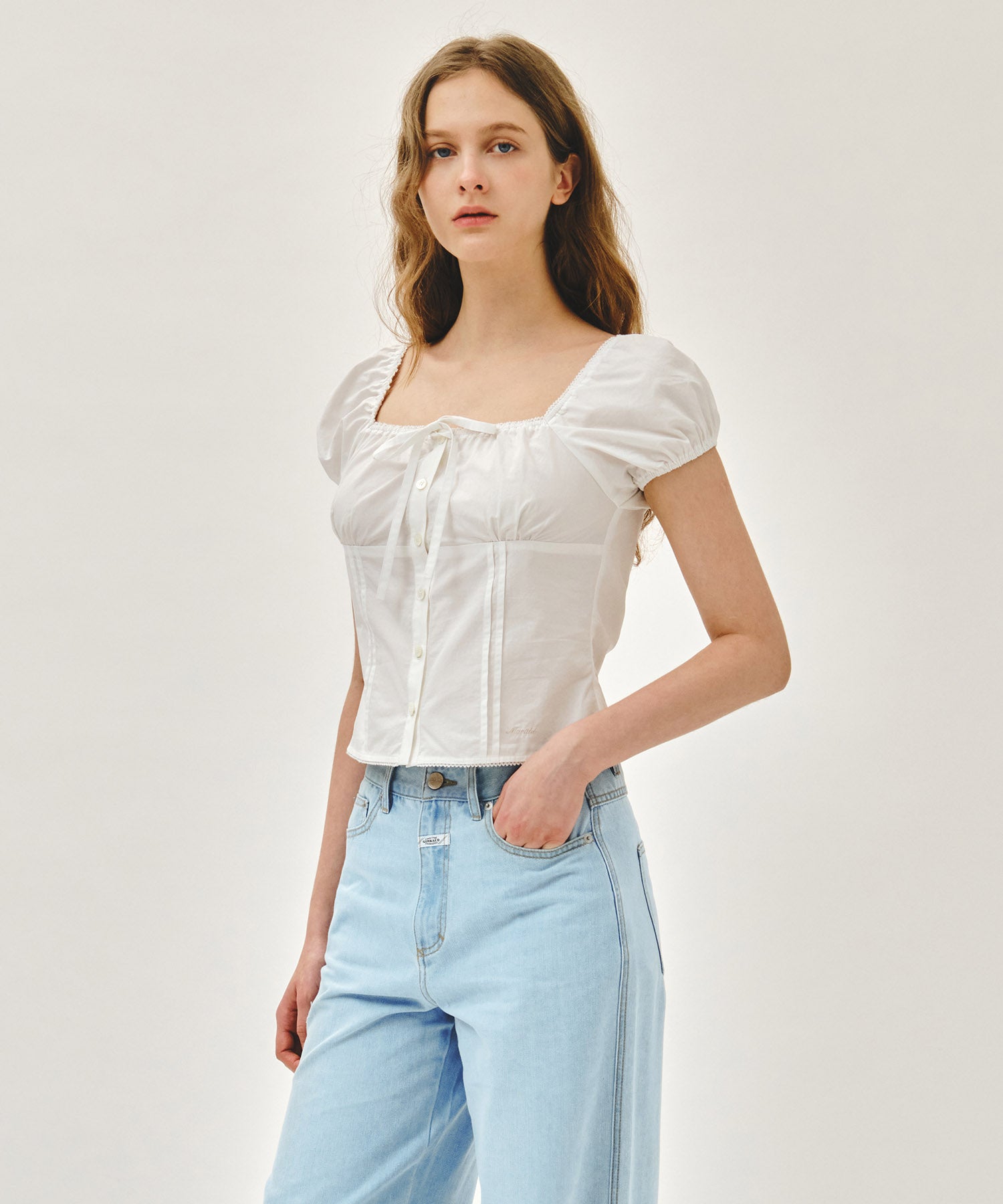 W CAP SLEEVE RIBBON BLOUSE