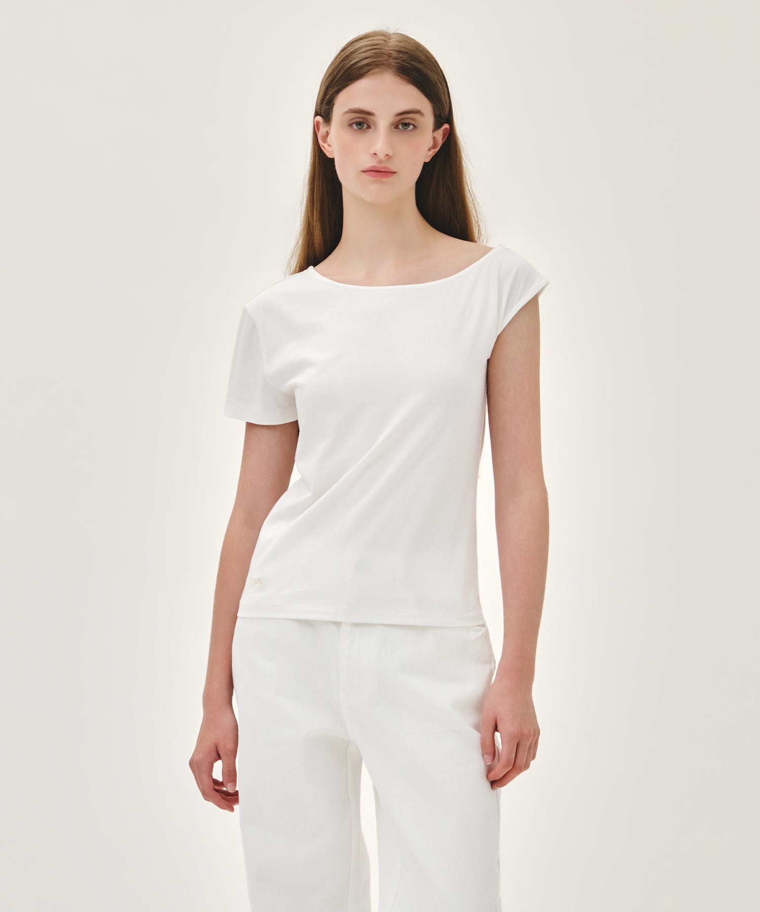 W SMALL CLASSIC LOGO ONE SHOULDER LAYERED TEE