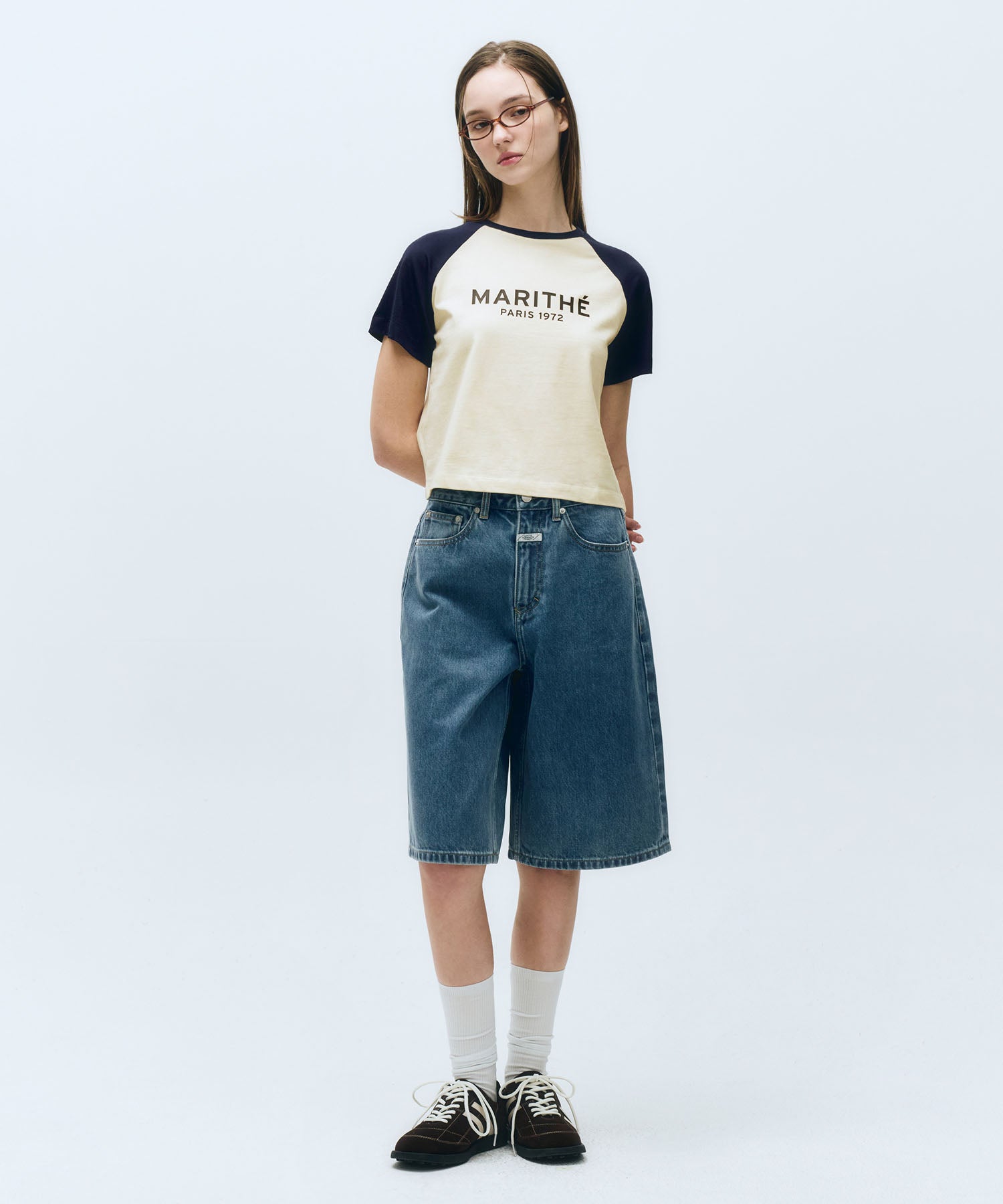 W LONG BERMUDA DENIM PANTS