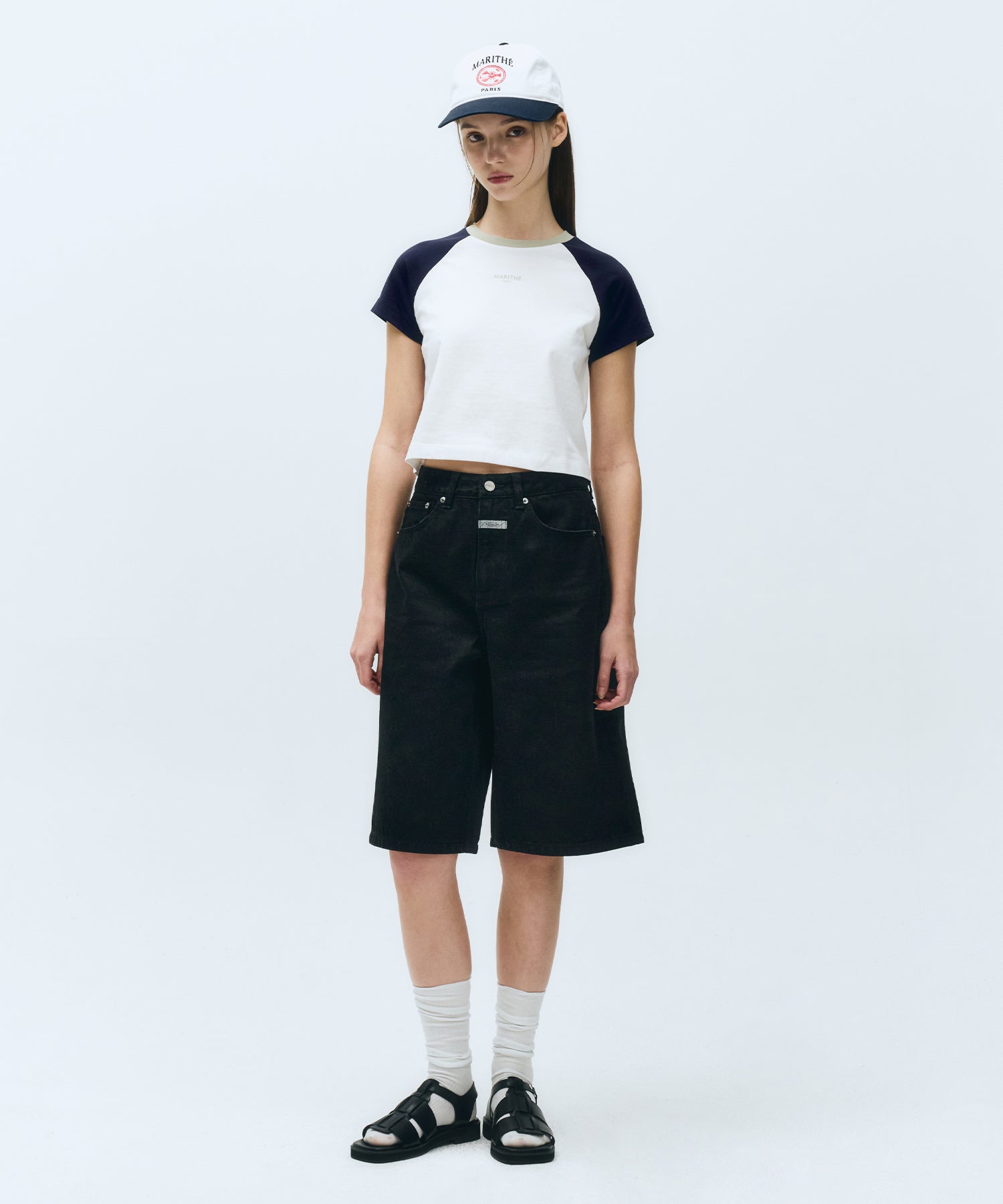 W LONG BERMUDA DENIM PANTS