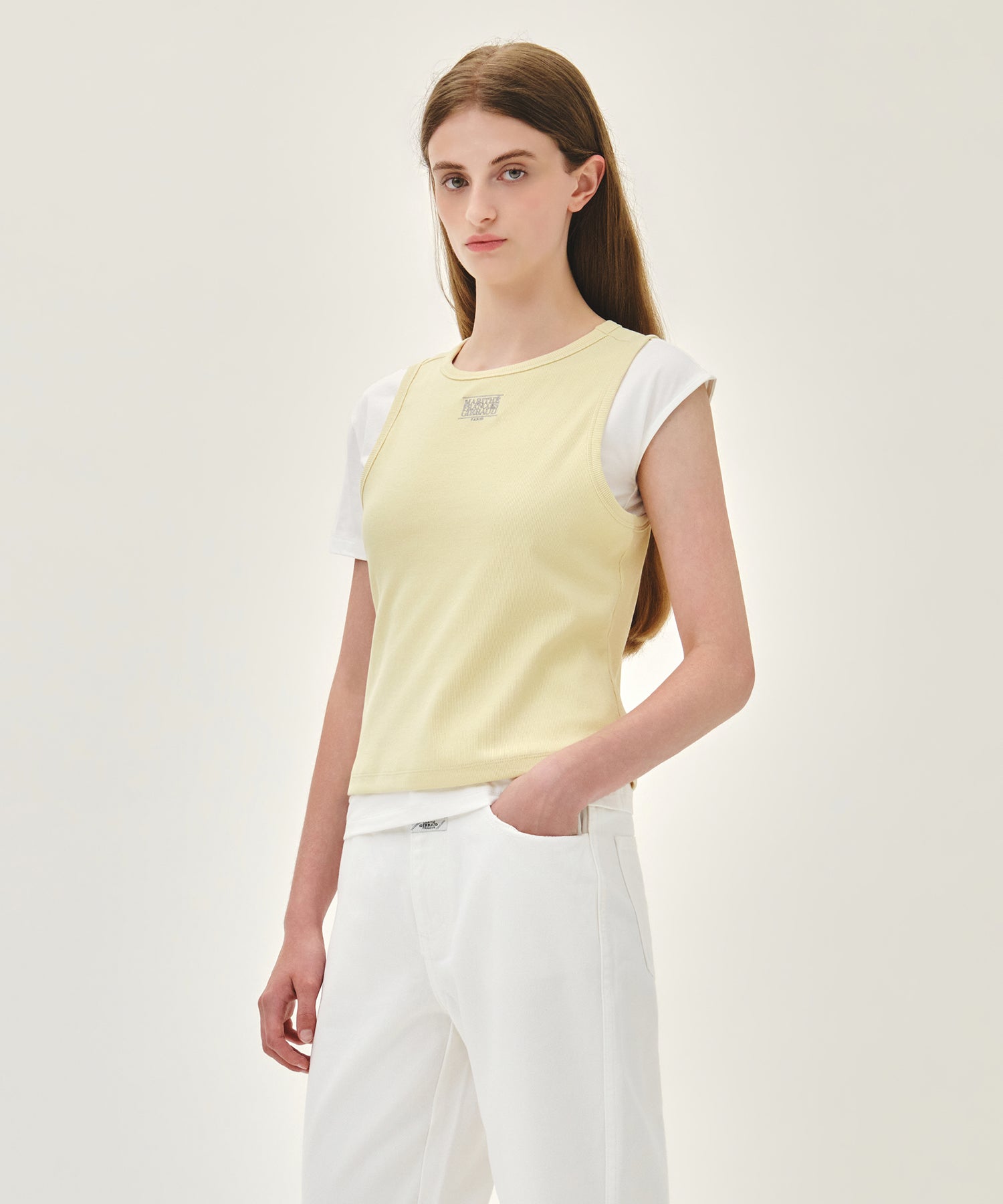 W SMALL CLASSIC LOGO ONE SHOULDER LAYERED TEE