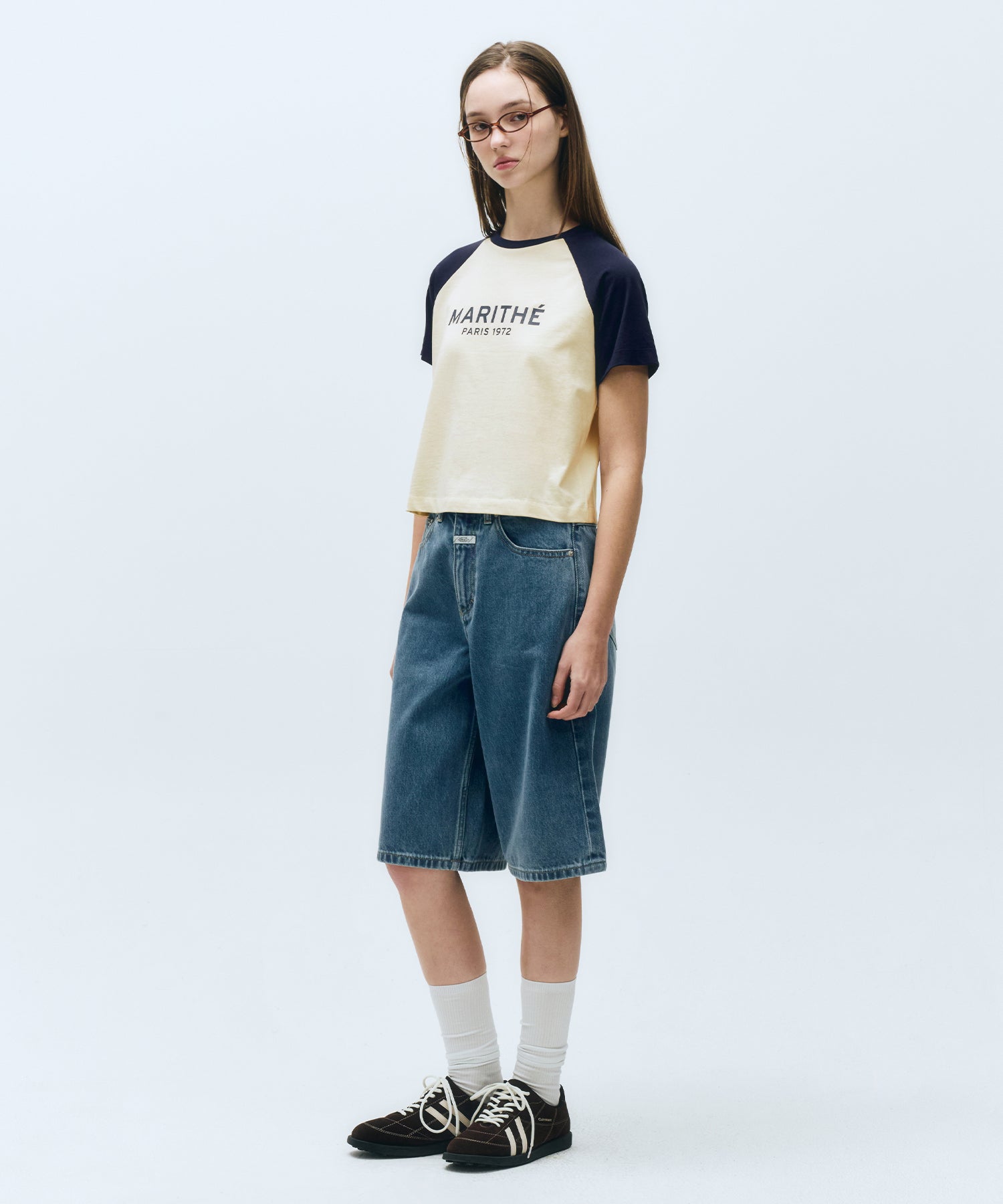 W LONG BERMUDA DENIM PANTS