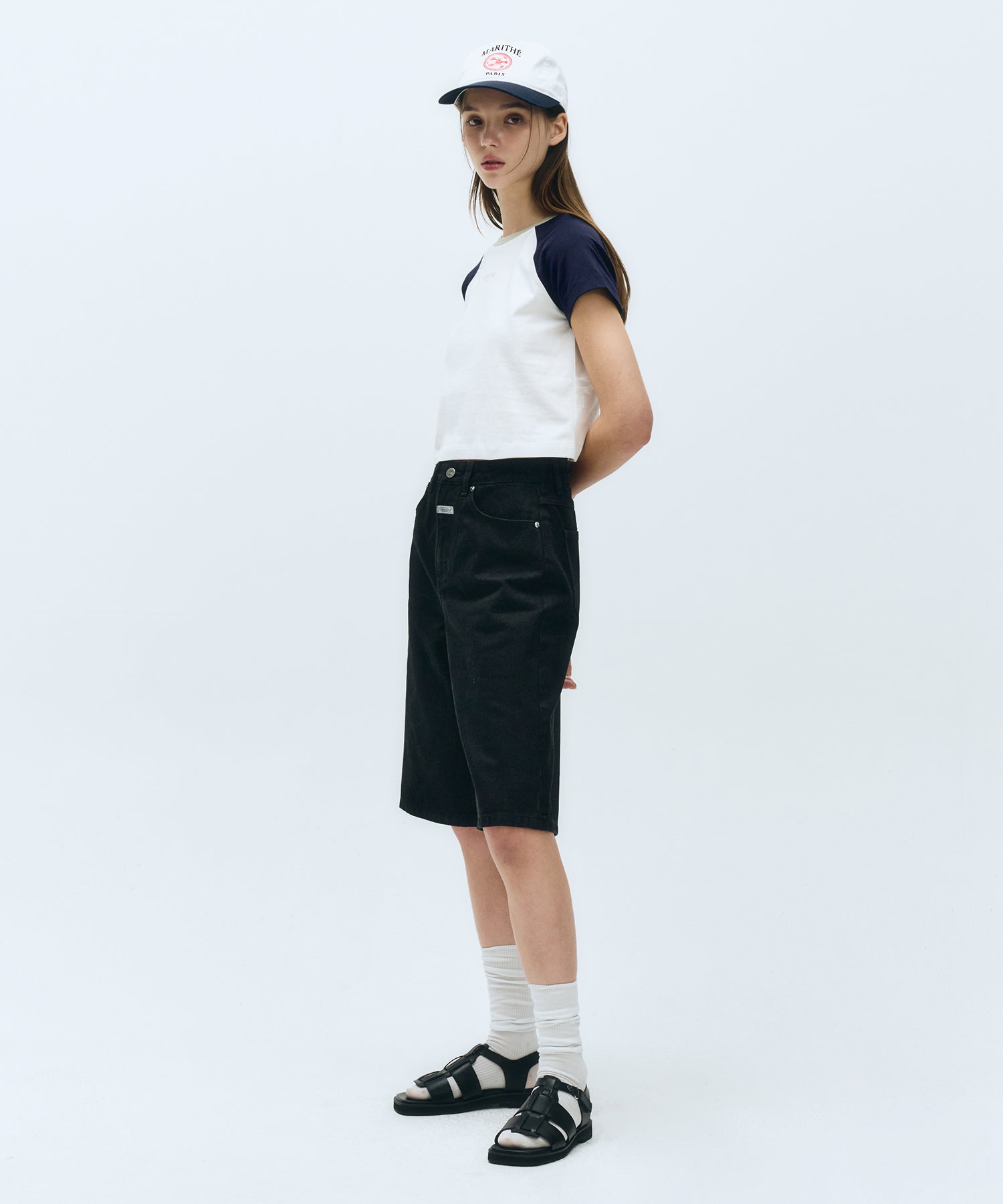 W LONG BERMUDA DENIM PANTS