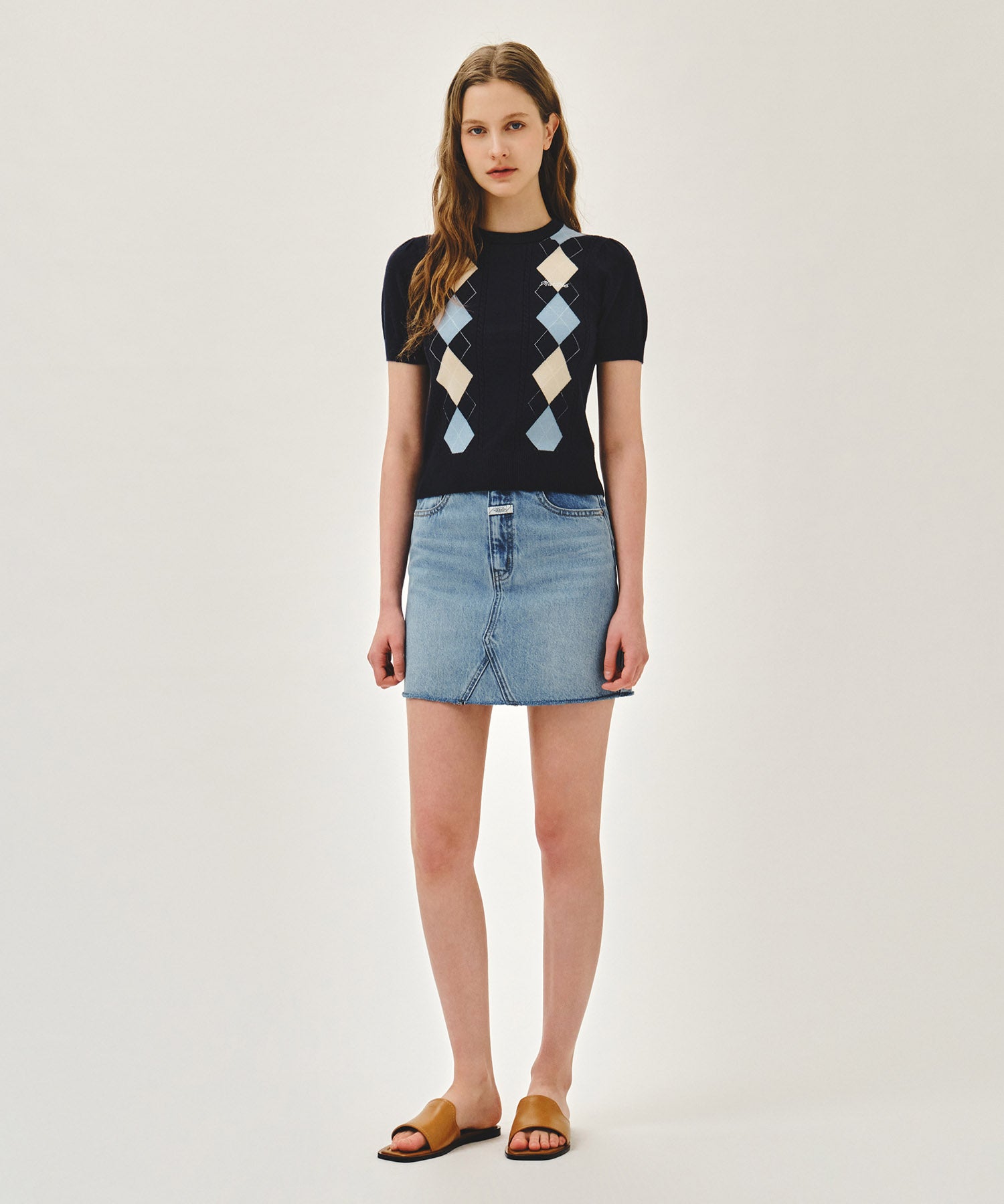 W ARGYLE CABLE HALF KNIT PULLOVER