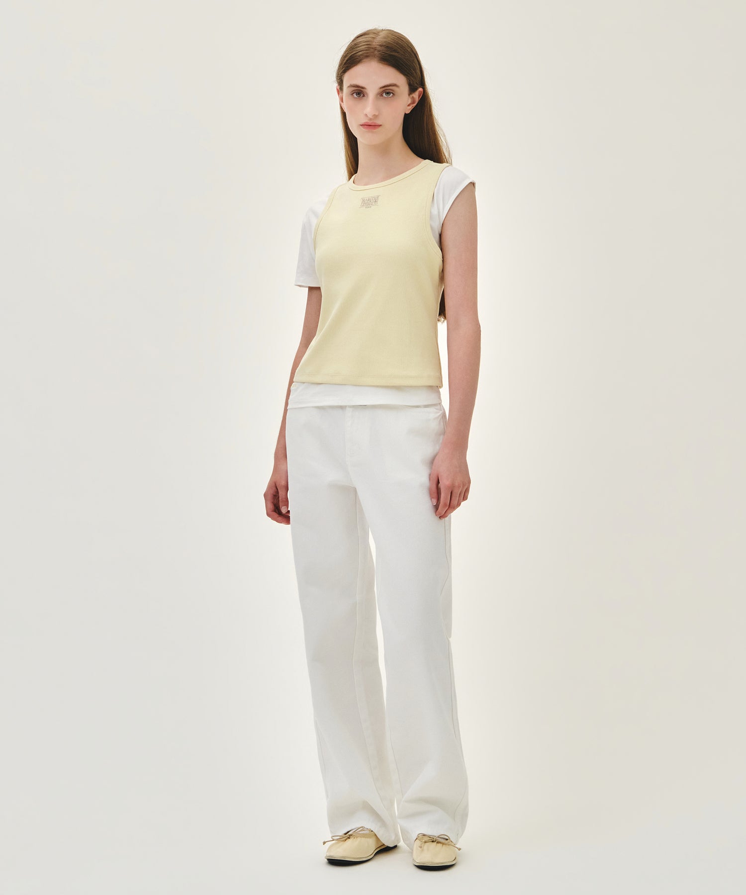 W SMALL CLASSIC LOGO ONE SHOULDER LAYERED TEE