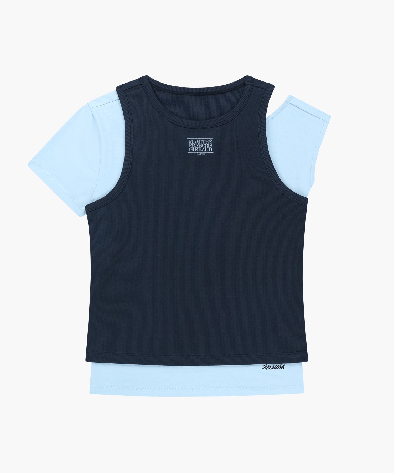 W SMALL CLASSIC LOGO ONE SHOULDER LAYERED TEE