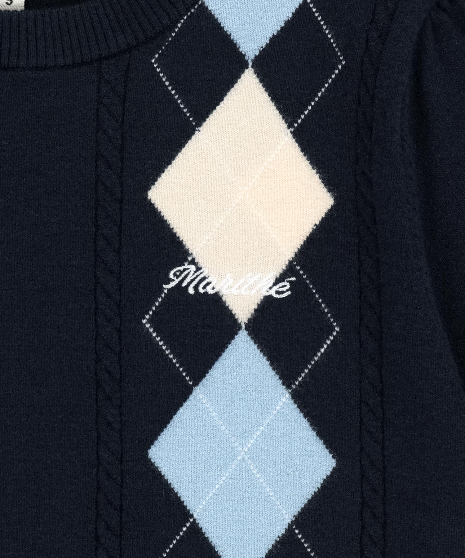 W ARGYLE CABLE HALF KNIT PULLOVER
