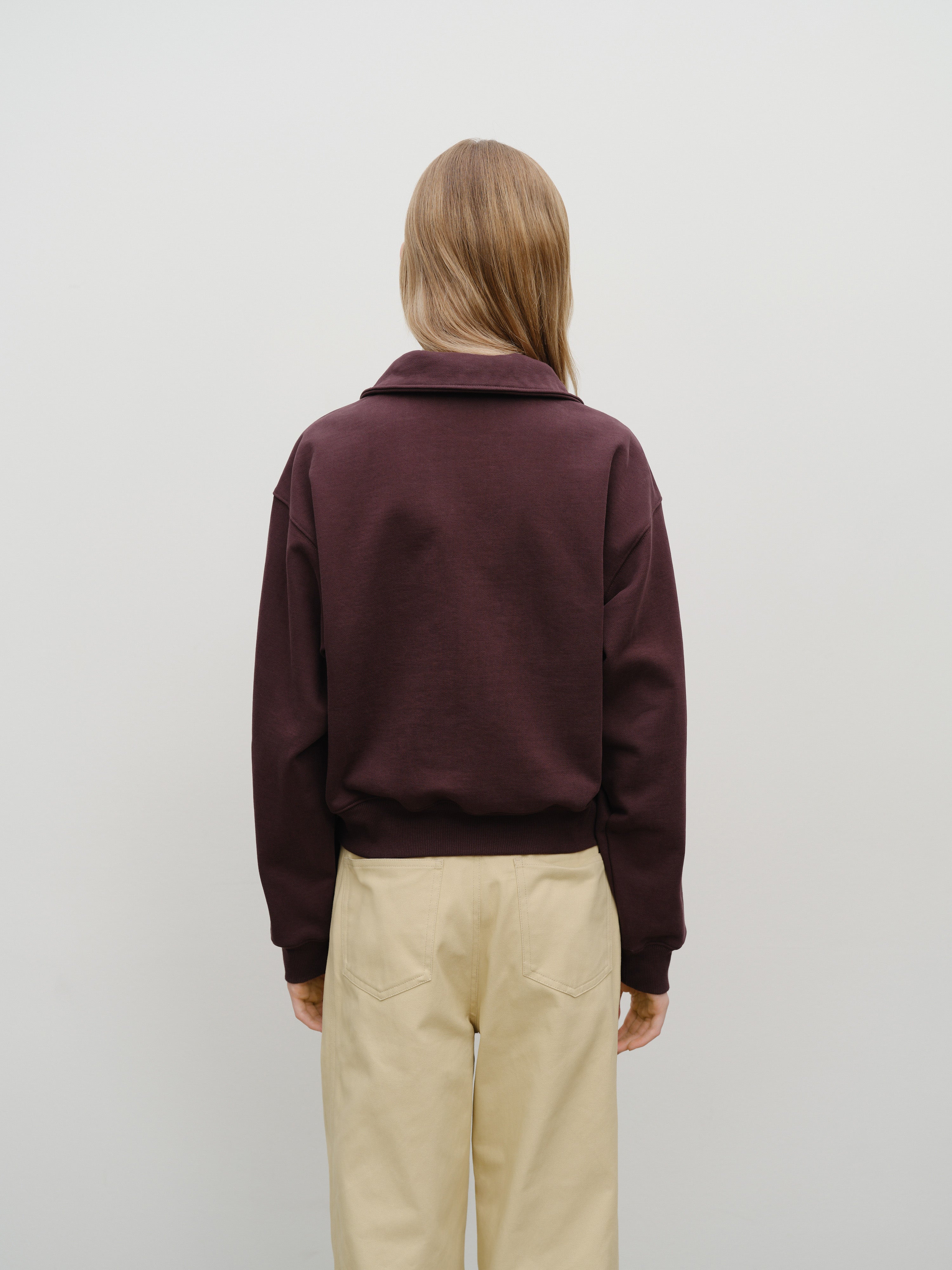 W CHAIN STITCH LOGO HALF ZIP-UP CROP SWEATSHIRT