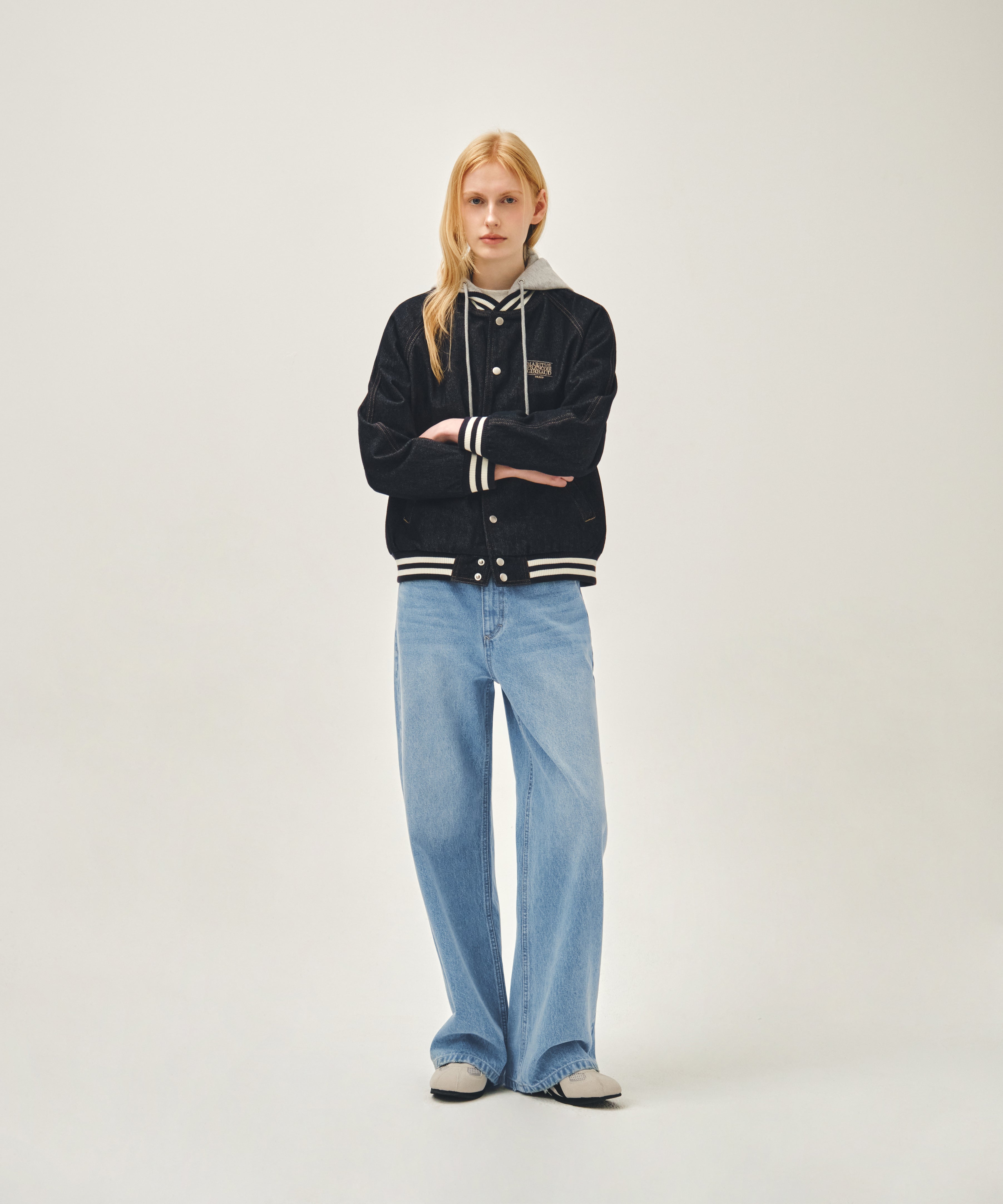 CLASSIC LOGO RAGLAN DENIM VARSITY JACKET