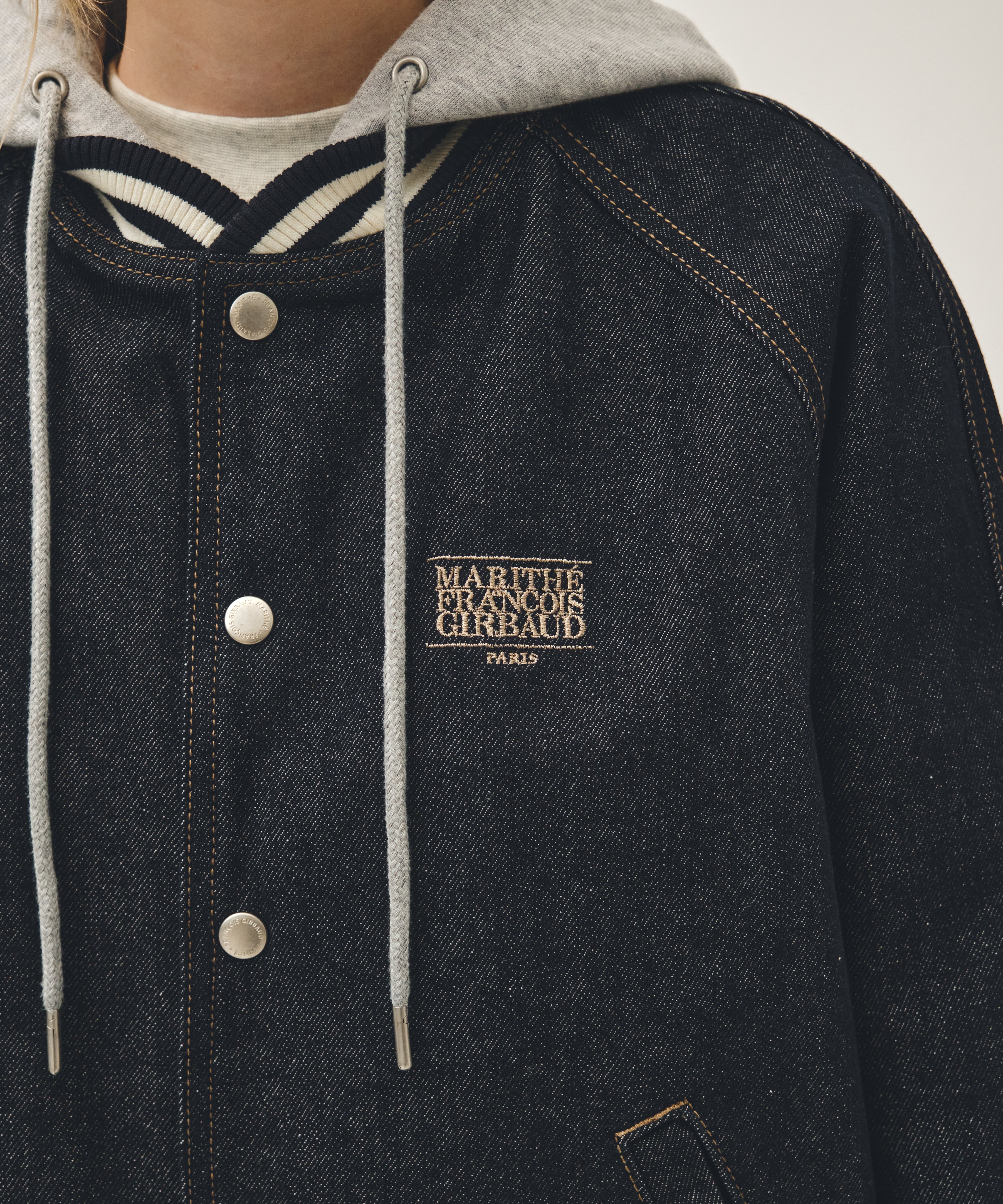 CLASSIC LOGO RAGLAN DENIM VARSITY JACKET