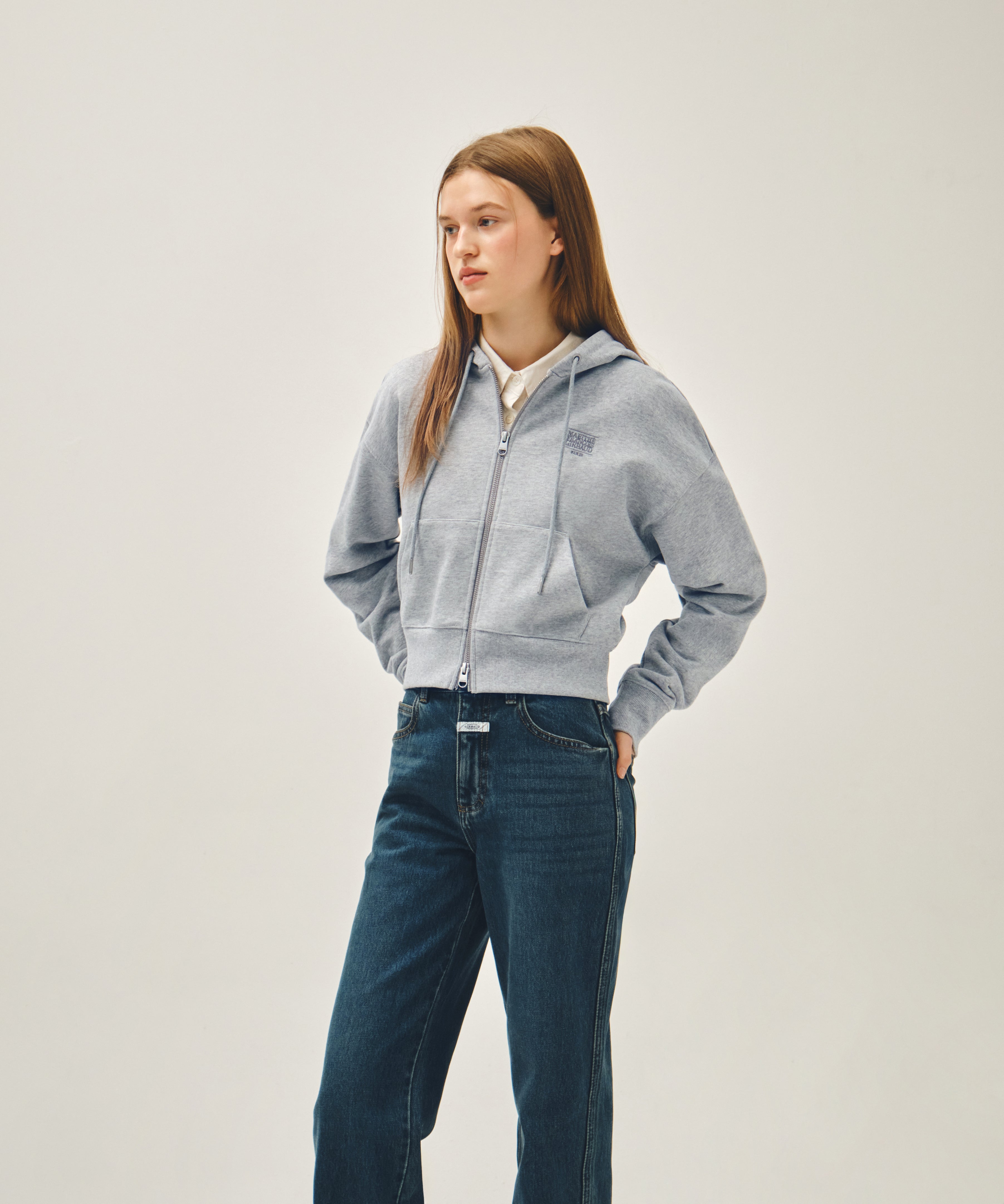 W BACK CLASSIC LOGO CROP HOODIE ZIPUP