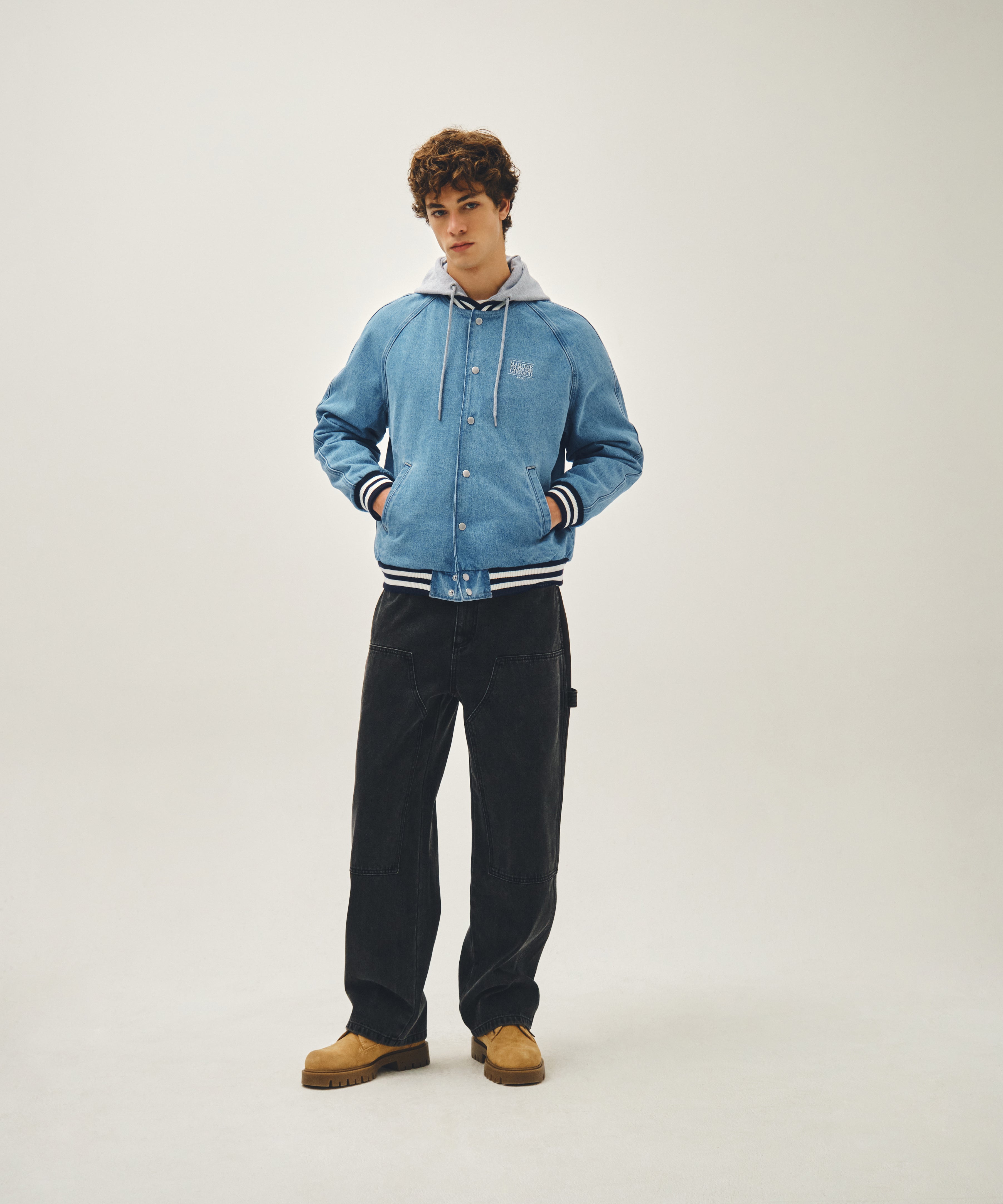 CLASSIC LOGO RAGLAN DENIM VARSITY JACKET