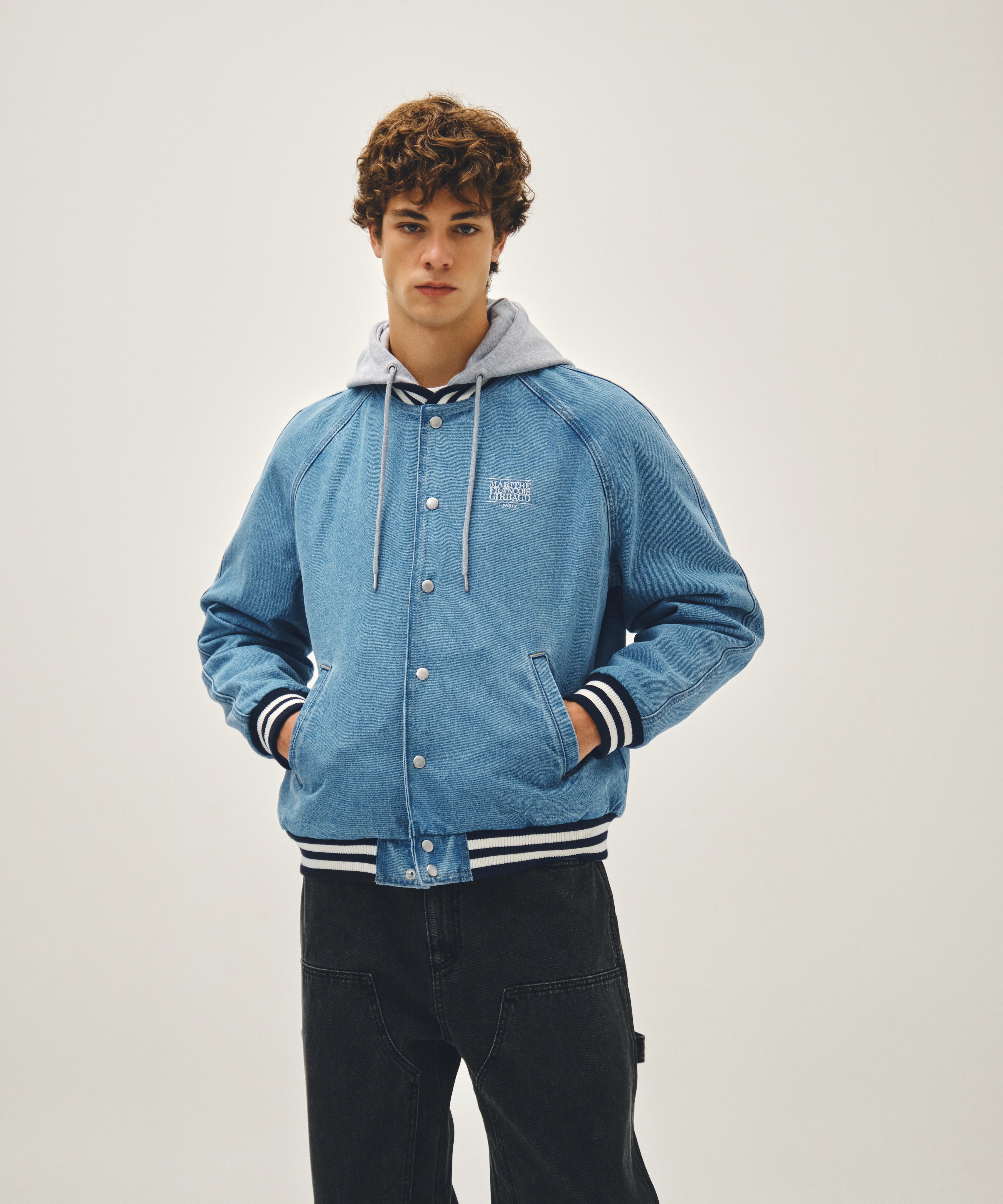 CLASSIC LOGO RAGLAN DENIM VARSITY JACKET