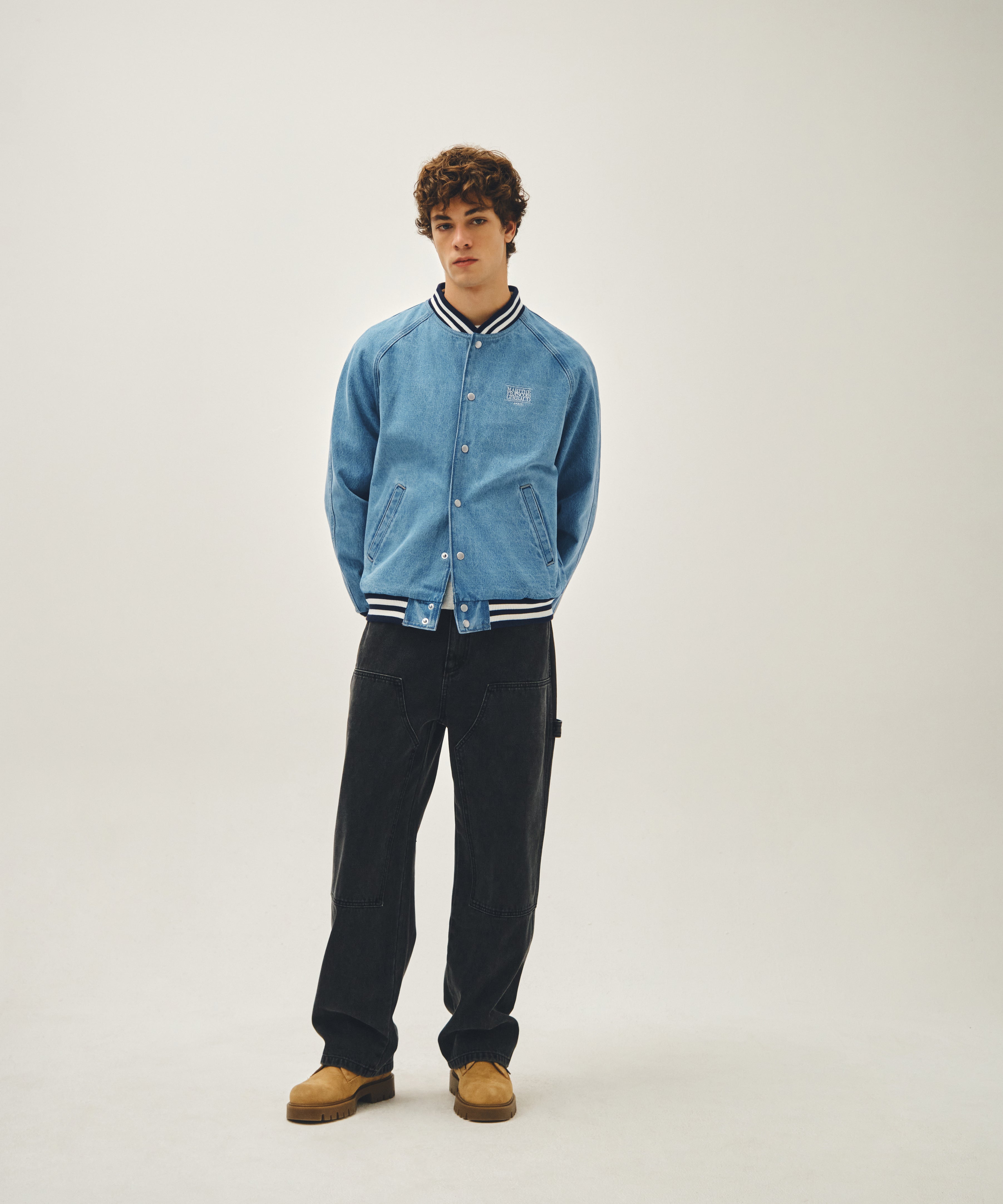 CLASSIC LOGO RAGLAN DENIM VARSITY JACKET
