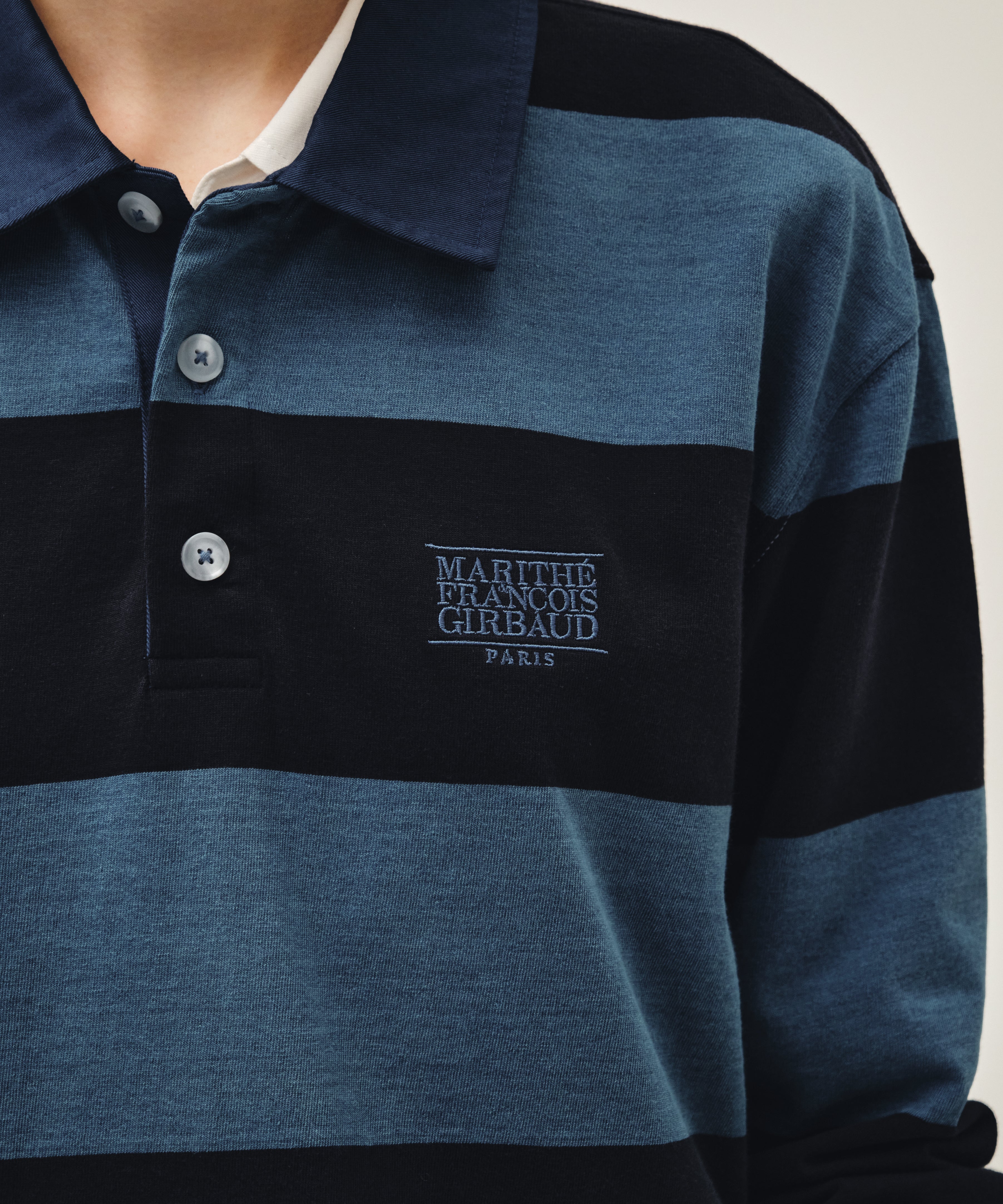 WASHED DENIM COLLAR LONG SLEEVE TEE