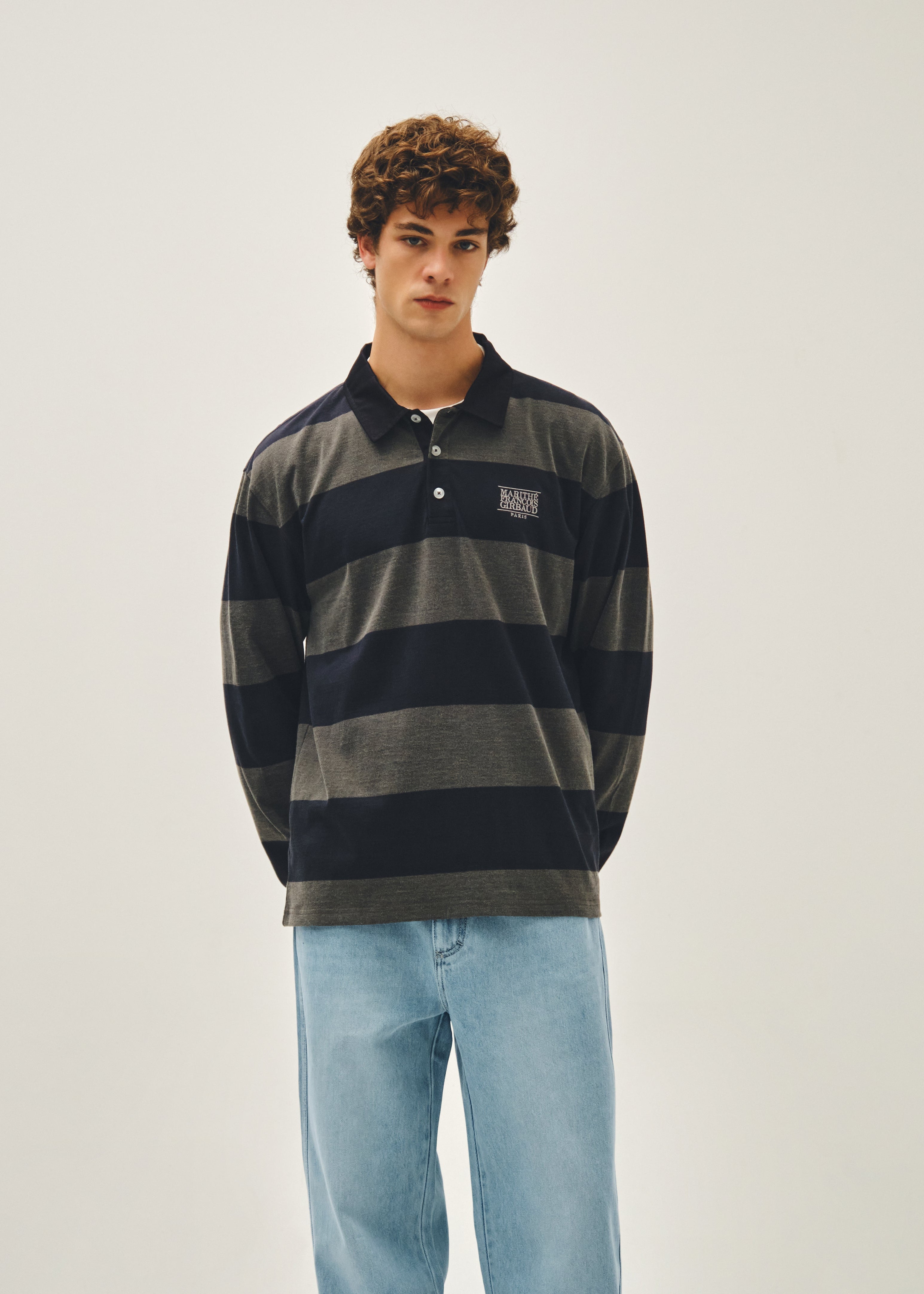 WASHED DENIM COLLAR LONG SLEEVE TEE