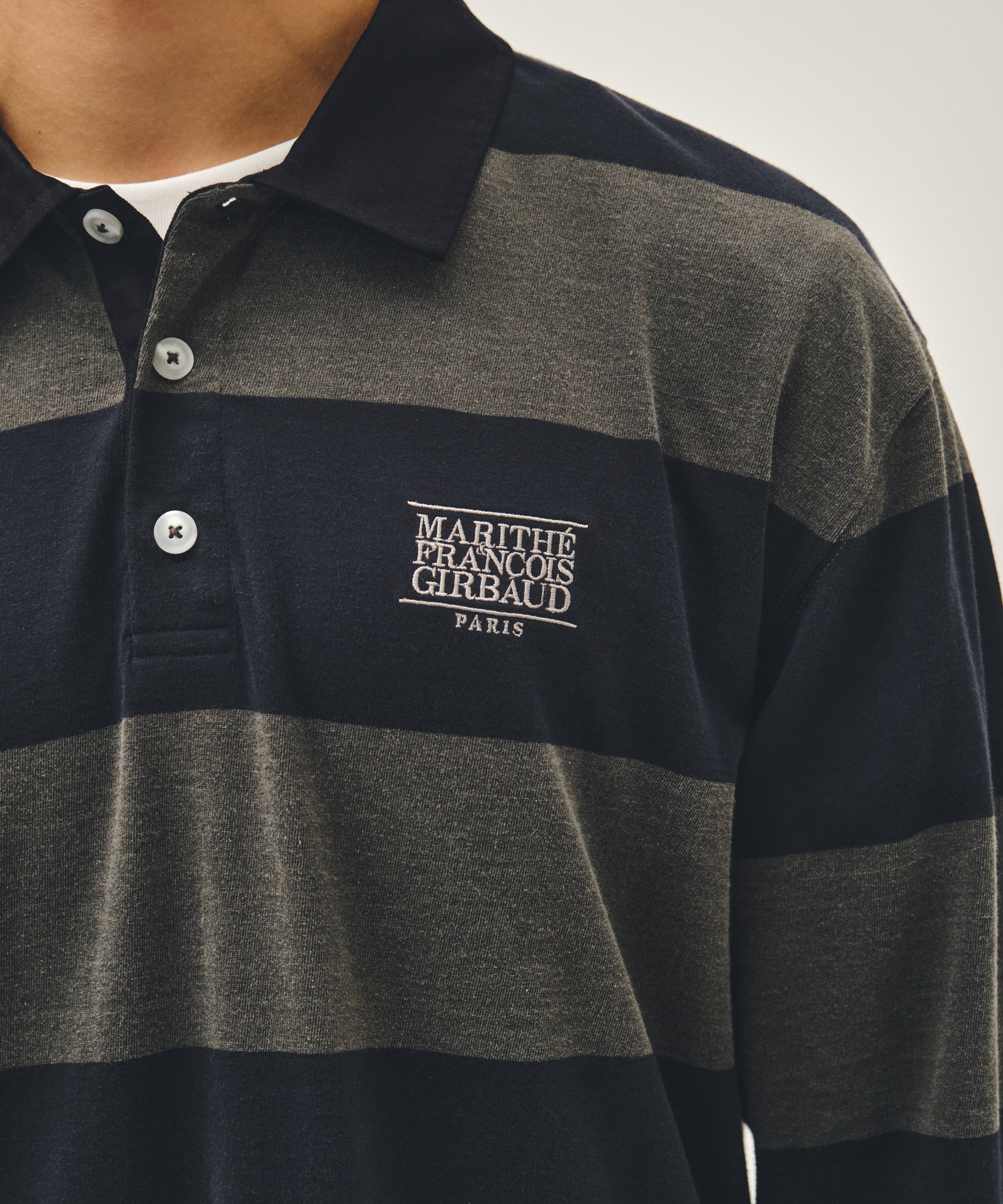 WASHED DENIM COLLAR LONG SLEEVE TEE