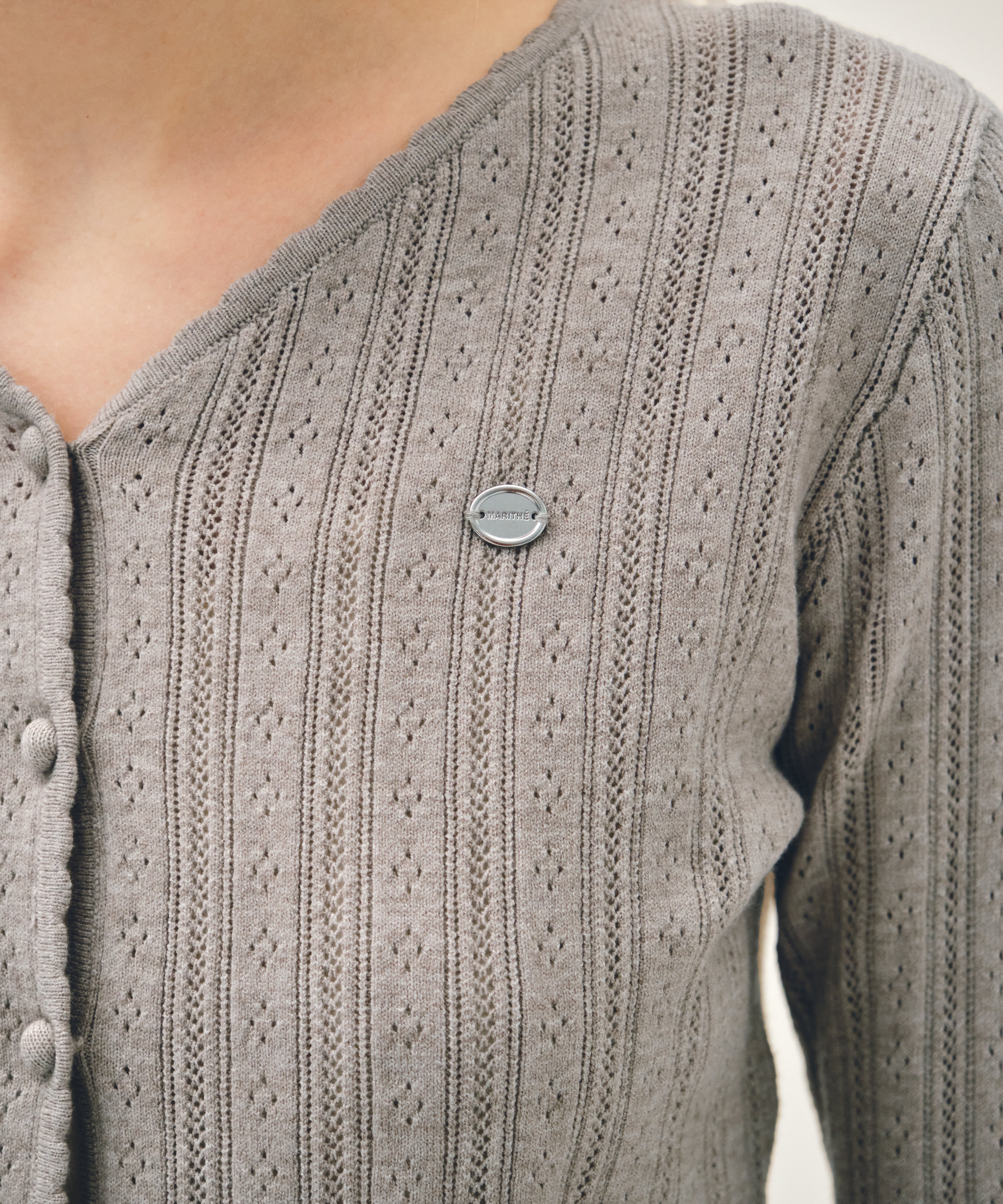 W V-NECK CROCHET KNIT CARDIGAN