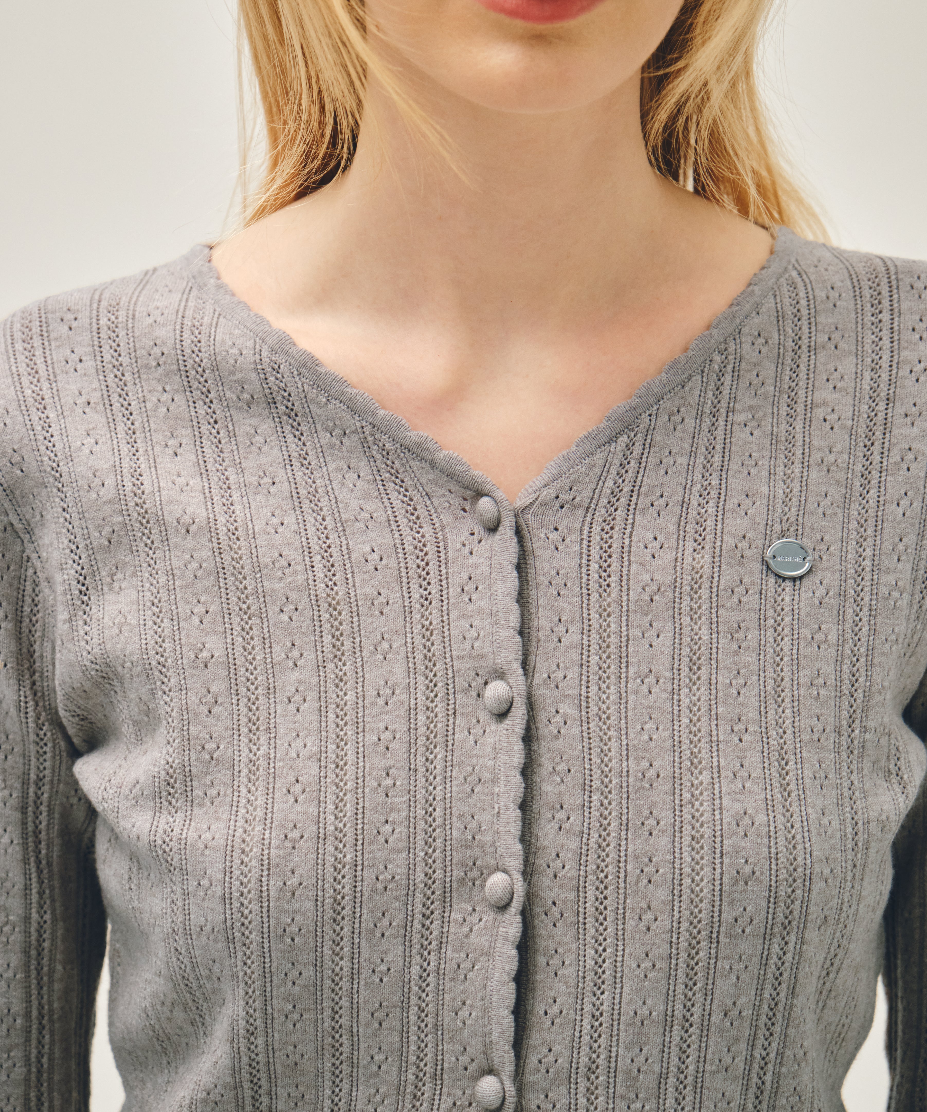 W V-NECK CROCHET KNIT CARDIGAN