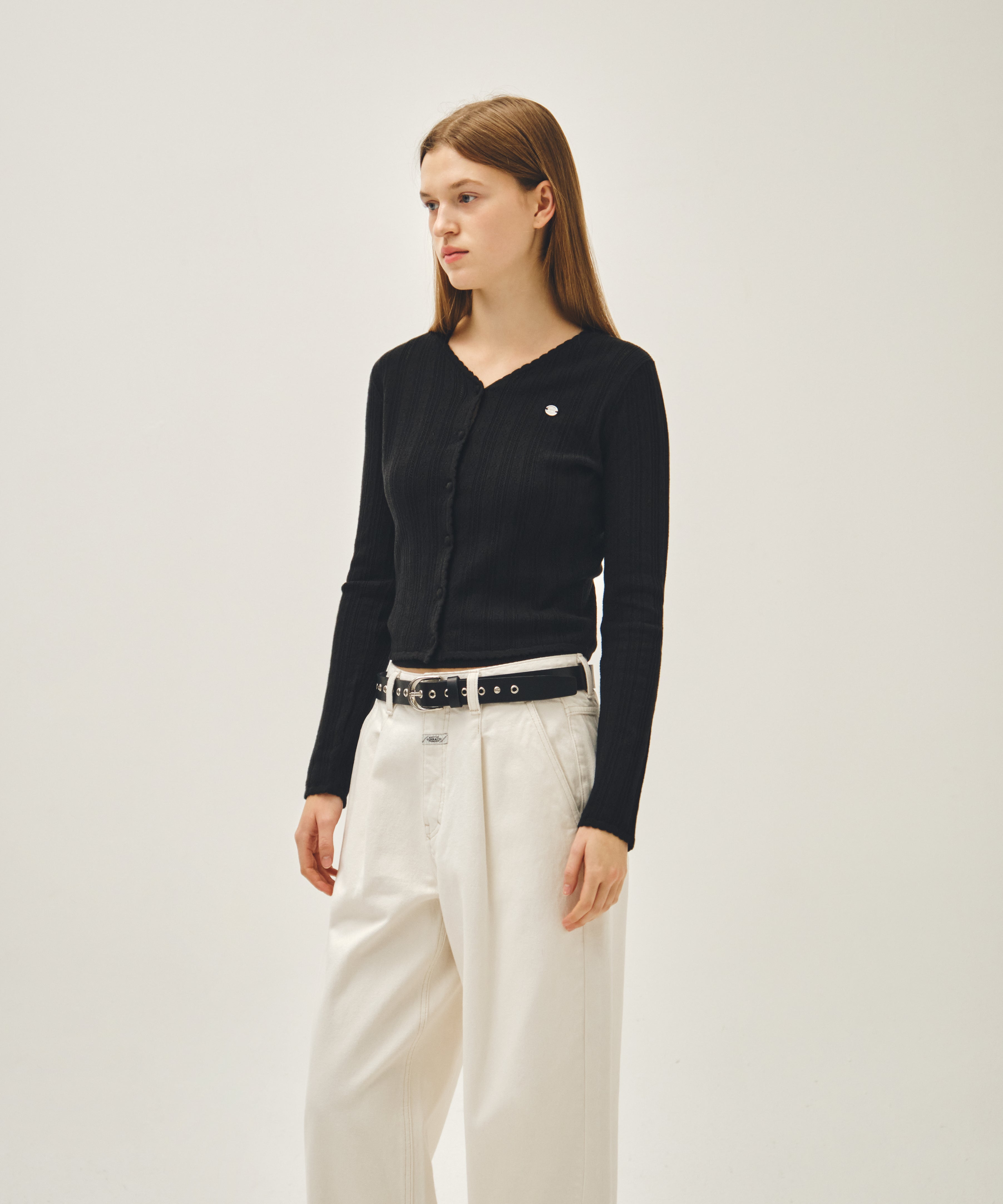 W V-NECK CROCHET KNIT CARDIGAN