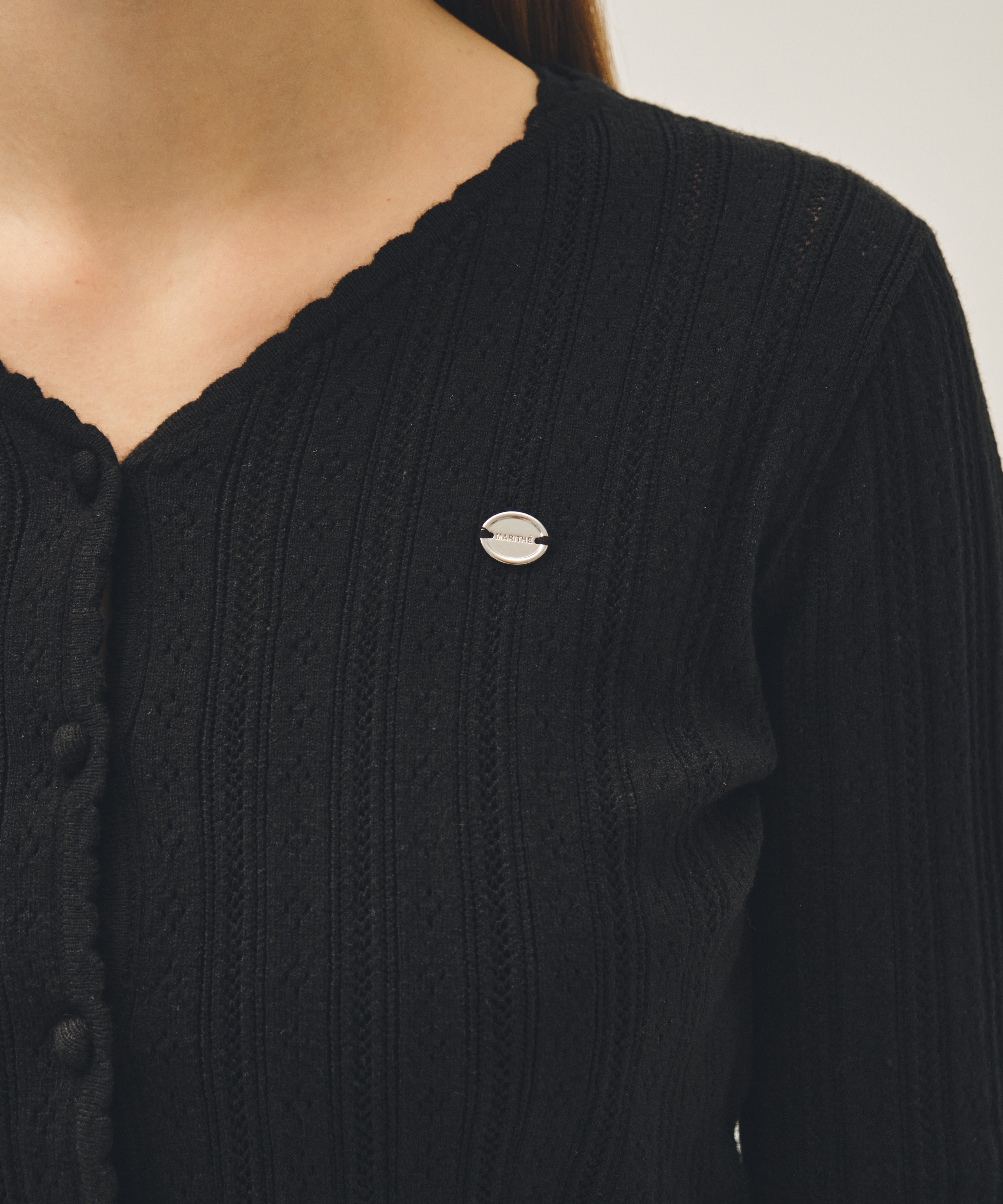 W V-NECK CROCHET KNIT CARDIGAN