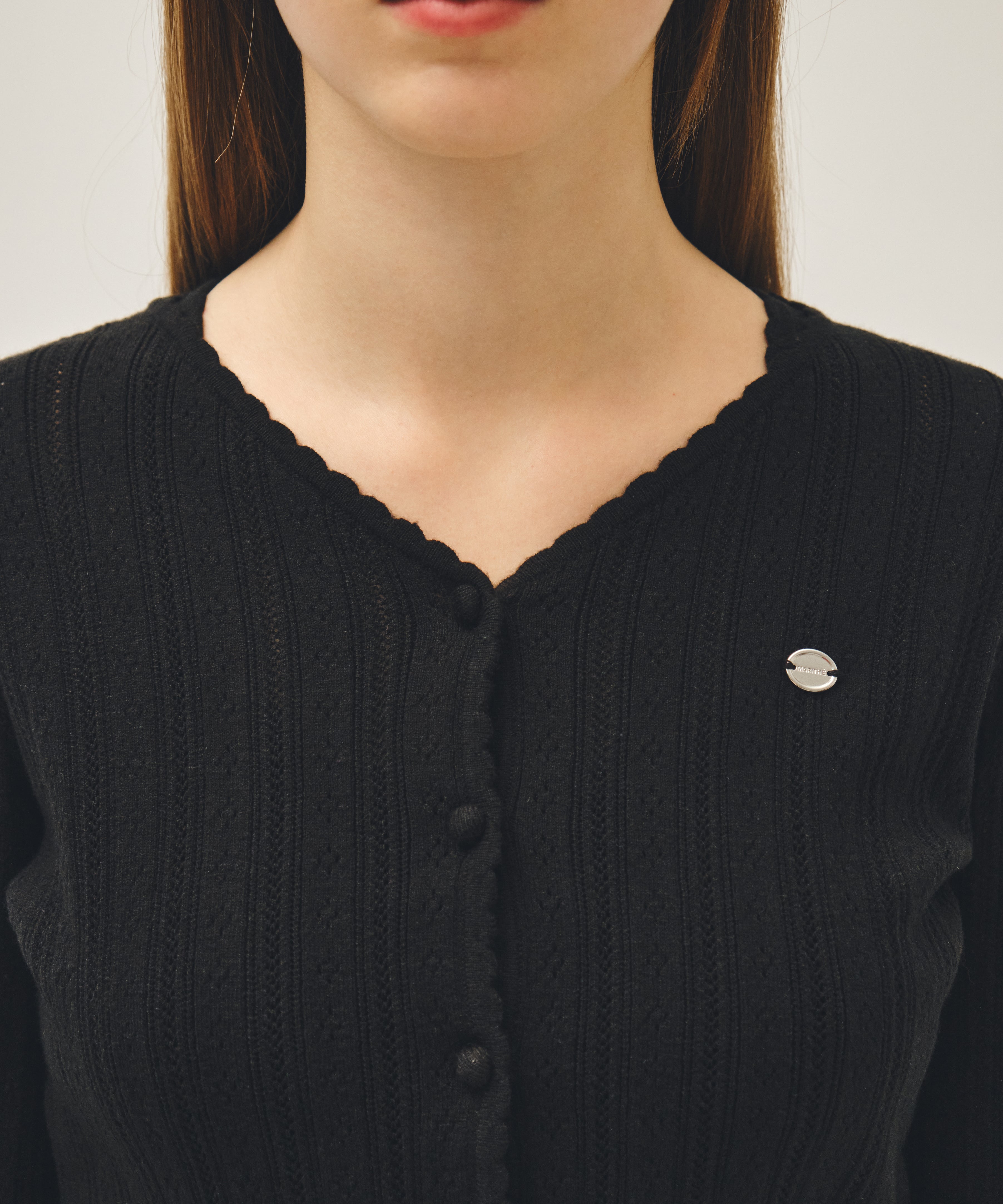 W V-NECK CROCHET KNIT CARDIGAN