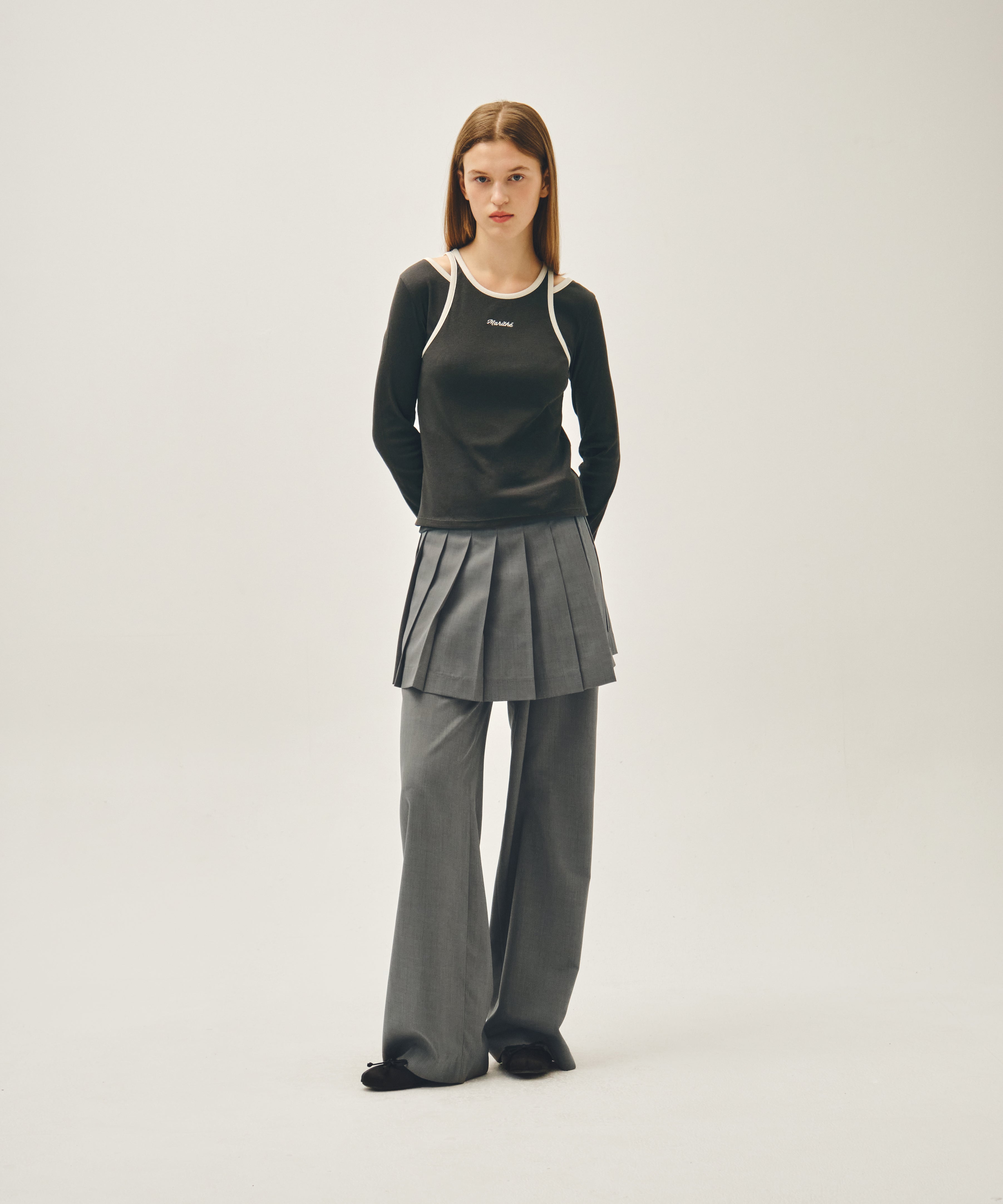 W LAYERED PLEATS SKIRT PANTS