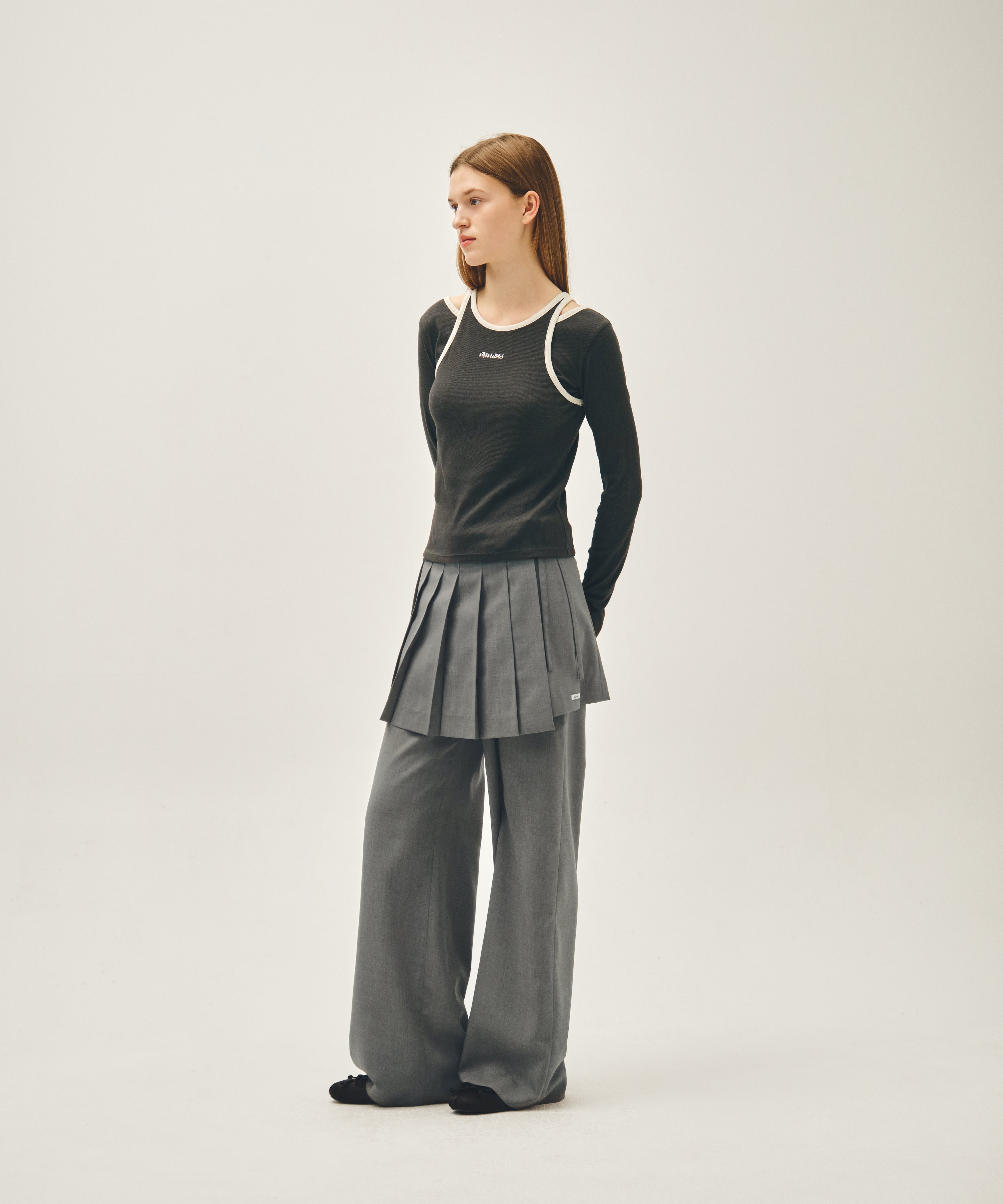 W LAYERED PLEATS SKIRT PANTS