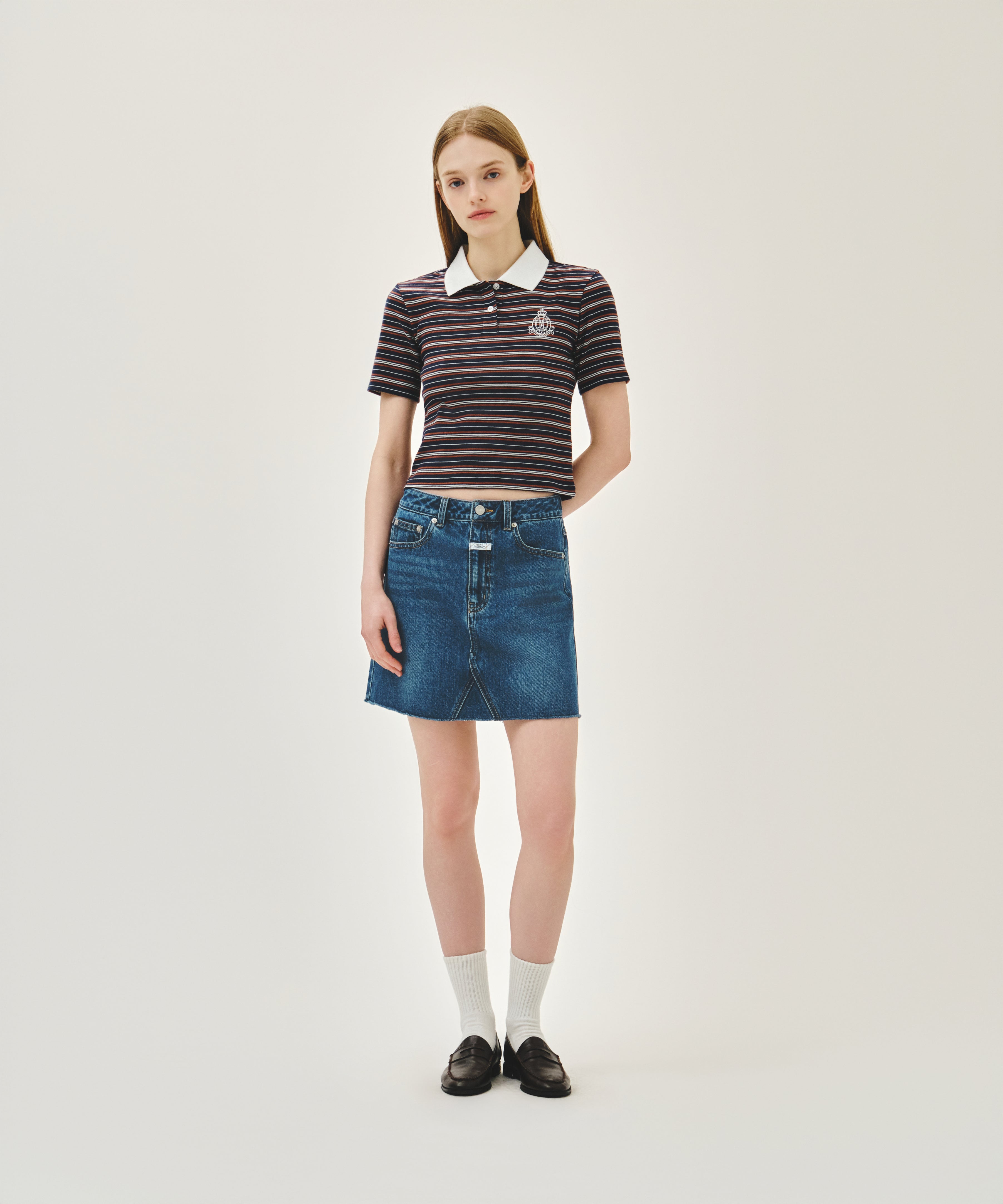 W RAW EDGE DENIM MINI SKIRT