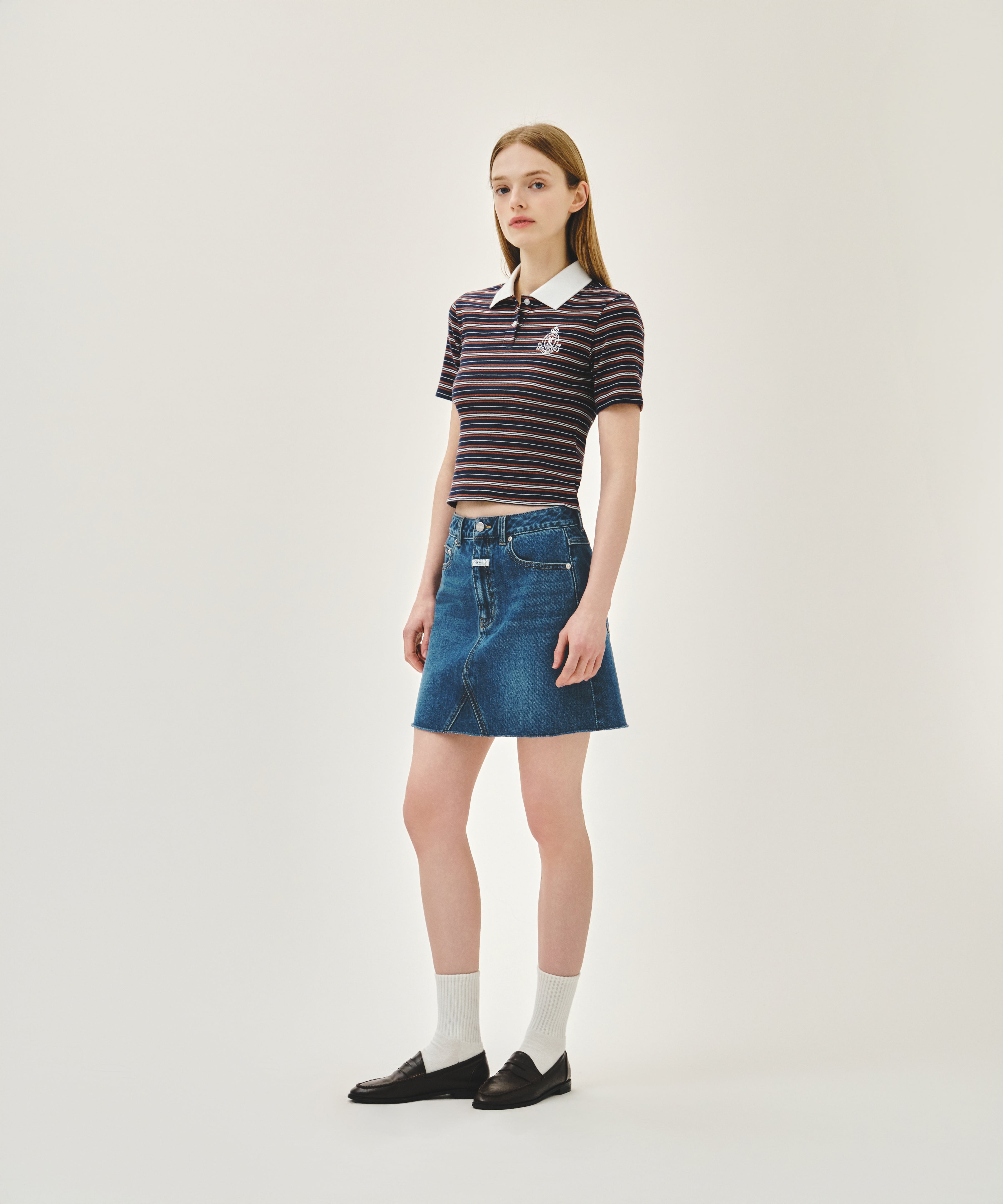W RAW EDGE DENIM MINI SKIRT
