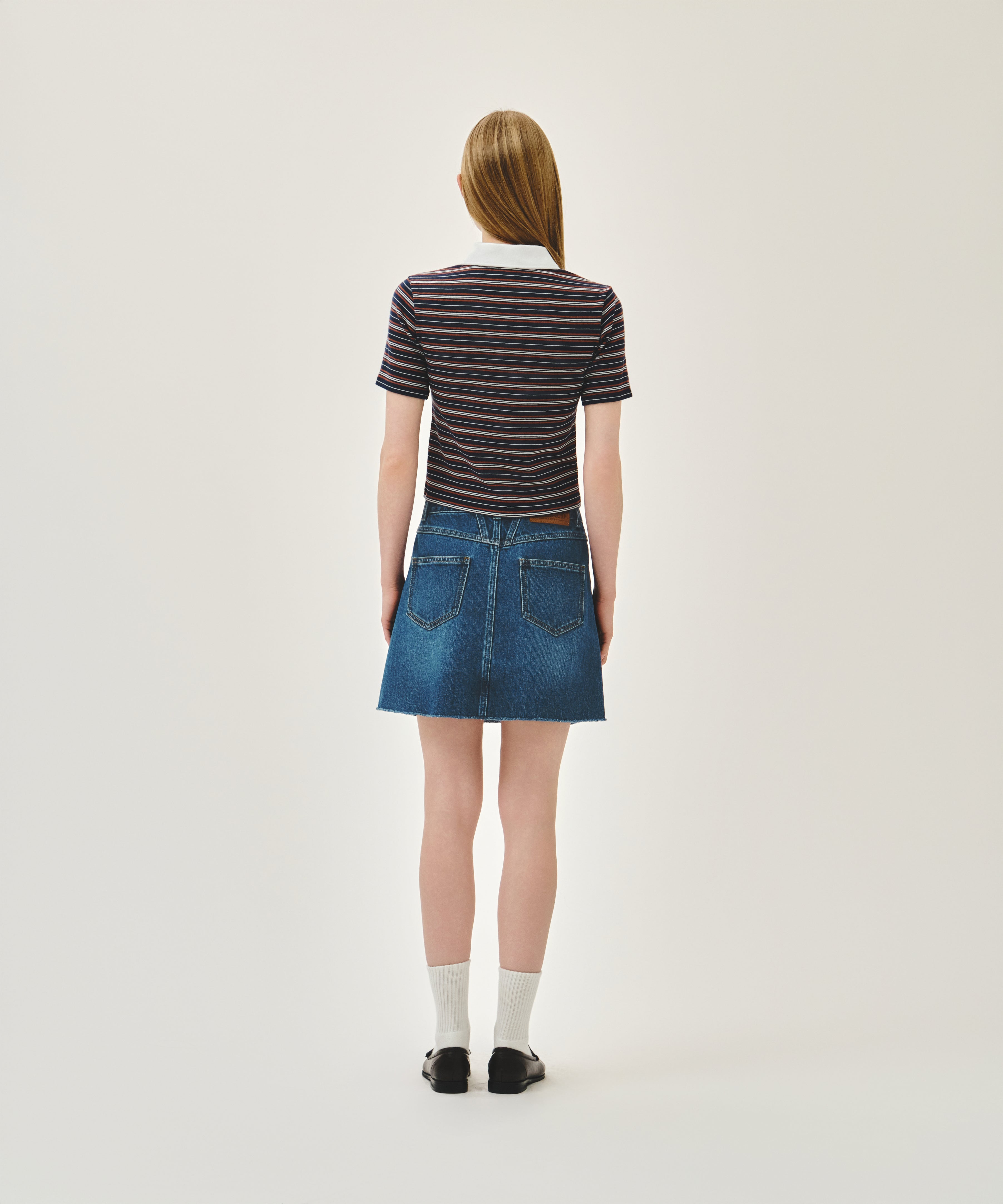 W RAW EDGE DENIM MINI SKIRT