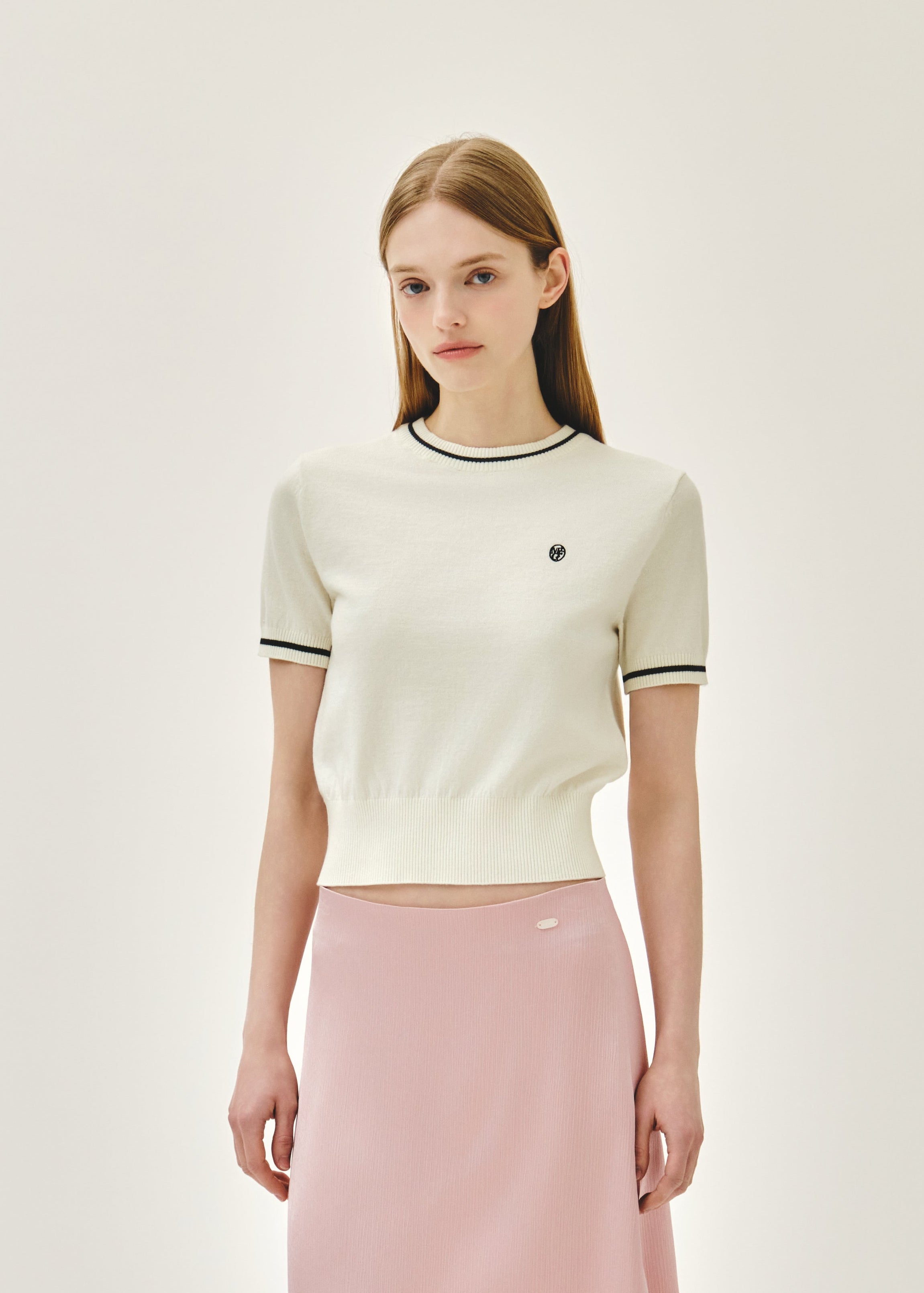 W CIRCLE LOGO HALF KNIT PULLOVER