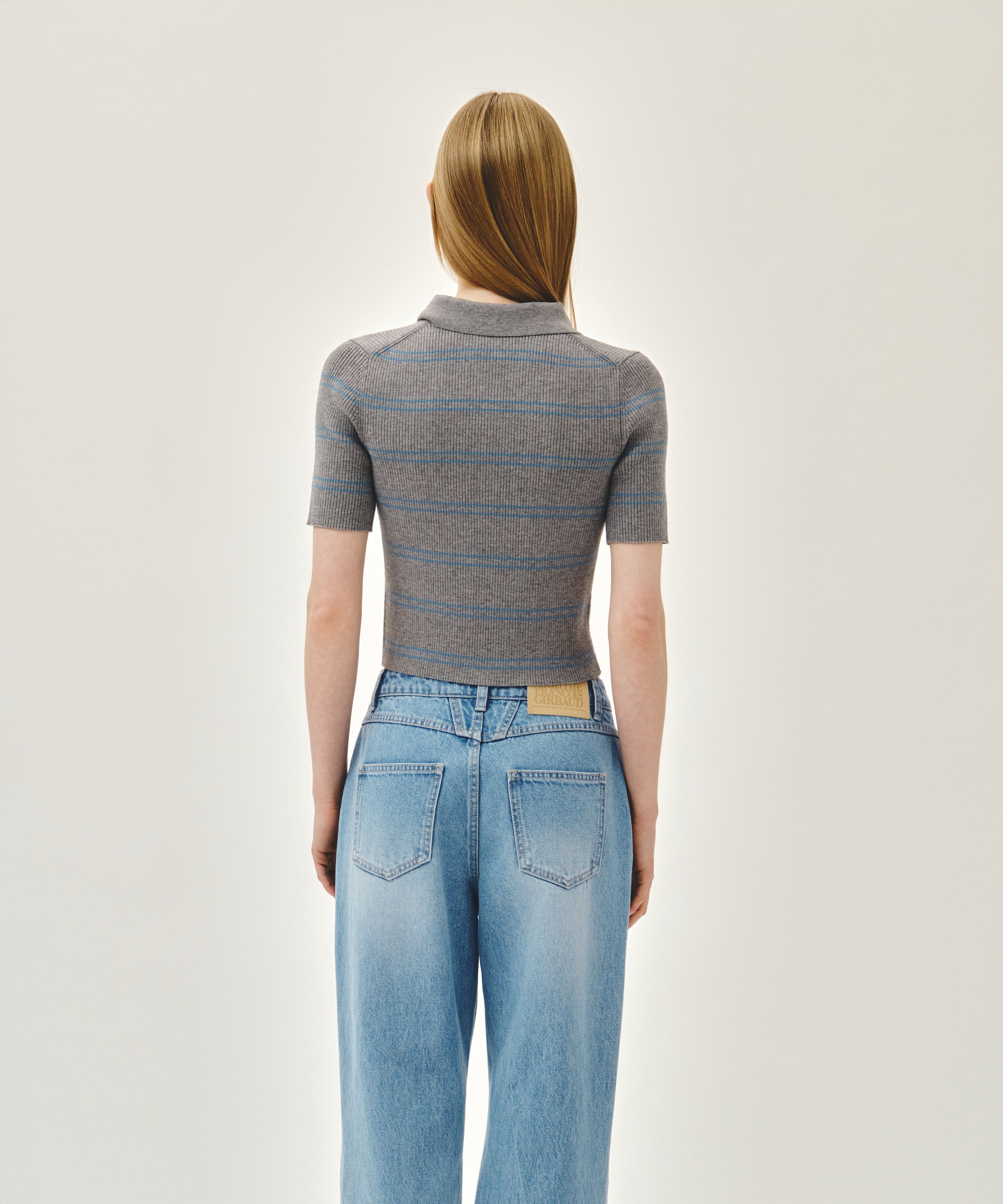 W STRIPE HALF ZIP UP SLIM KNIT