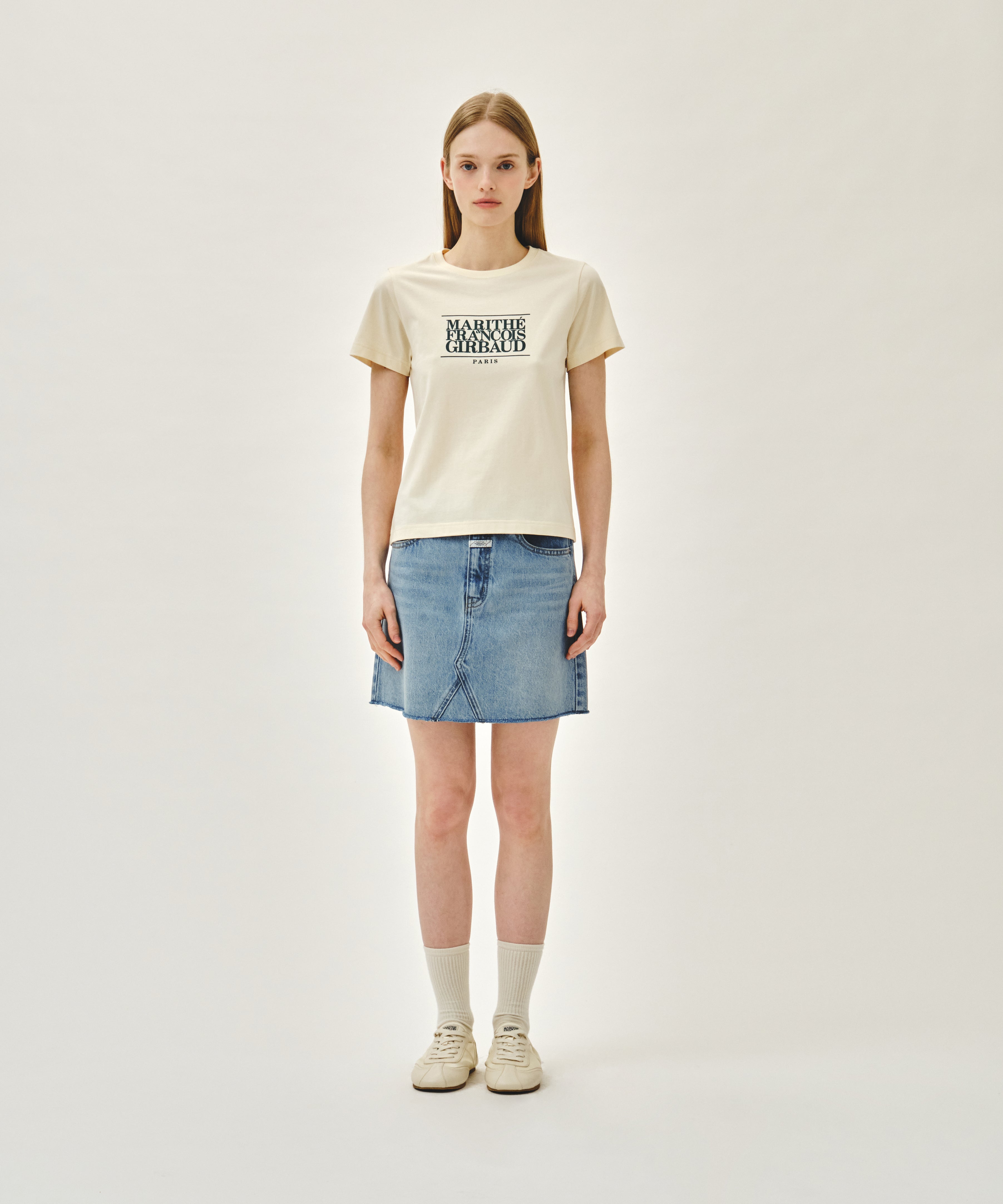 W RAW EDGE DENIM MINI SKIRT