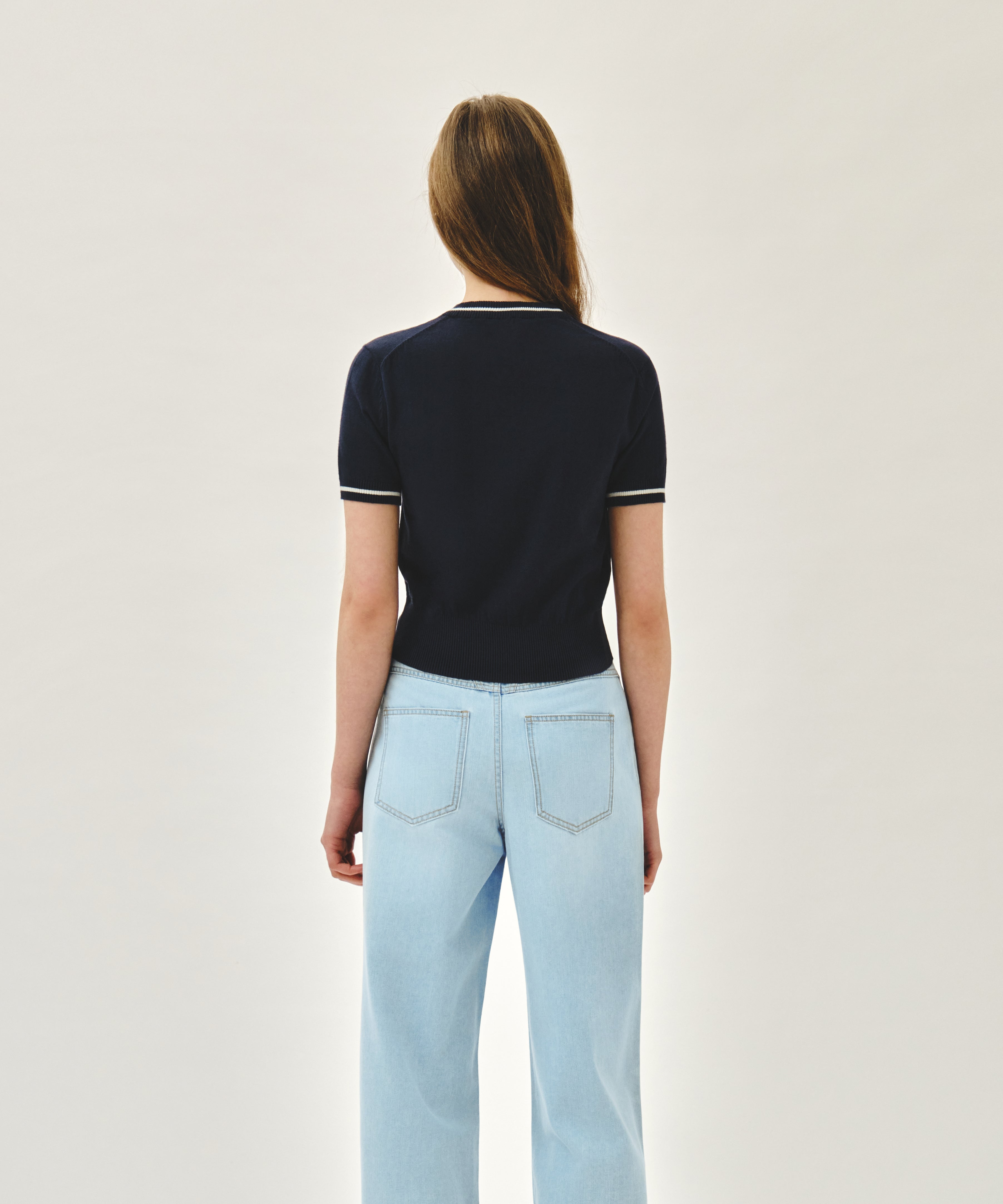 W CIRCLE LOGO HALF KNIT PULLOVER