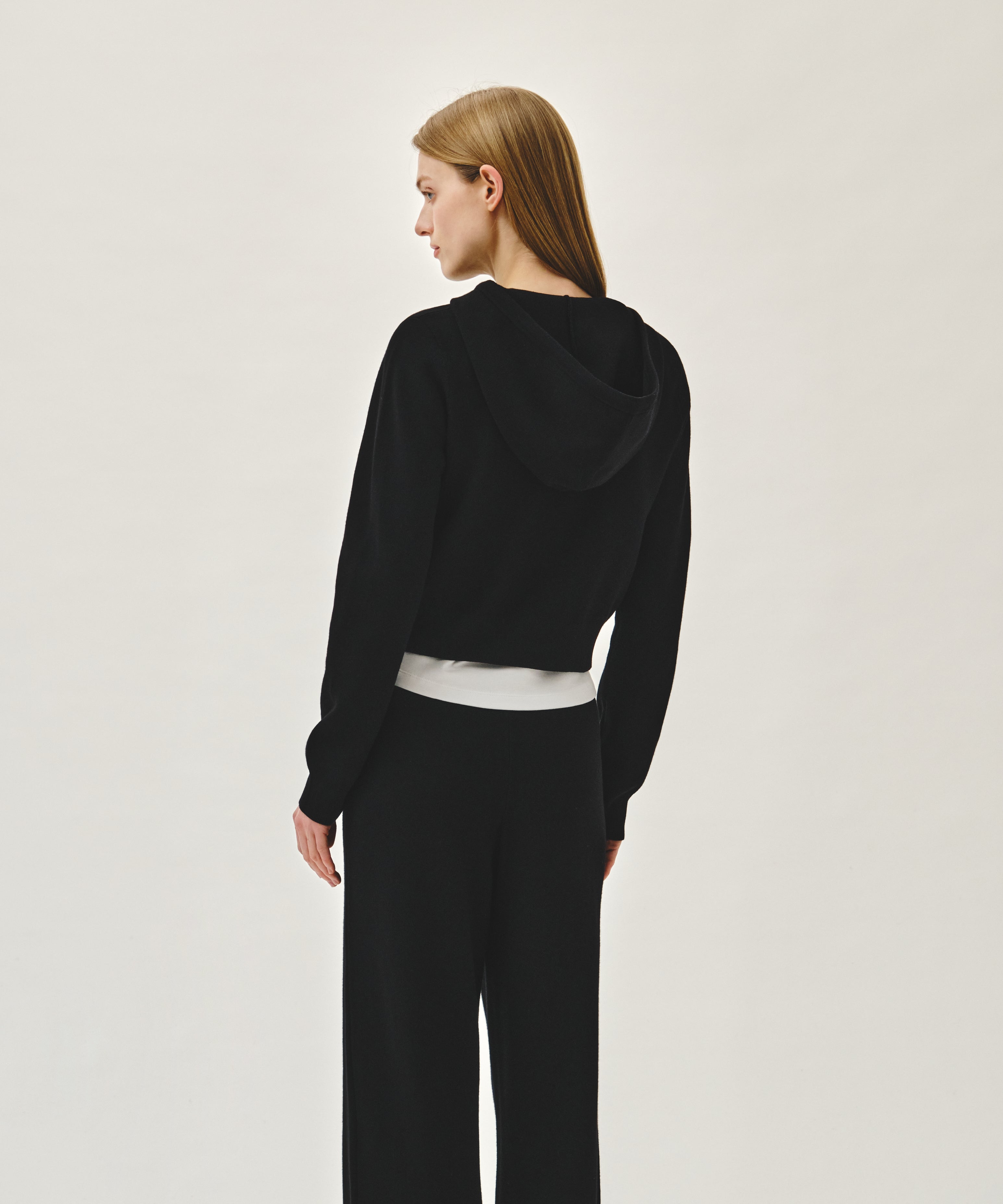 W SMALL CLASSIC LOGO CROP KNIT HOODIE ZIPUP