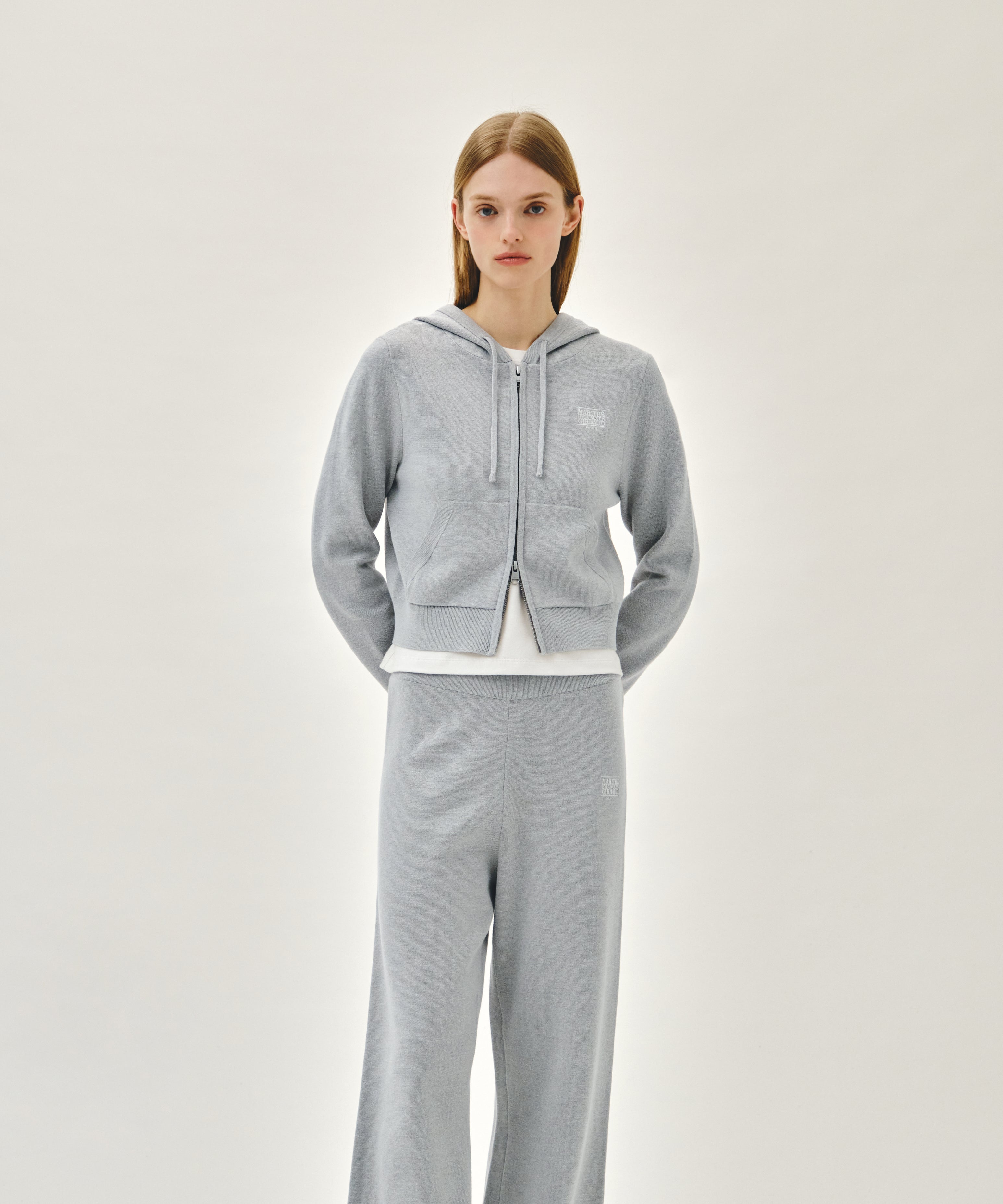 W SMALL CLASSIC LOGO CROP KNIT HOODIE ZIPUP