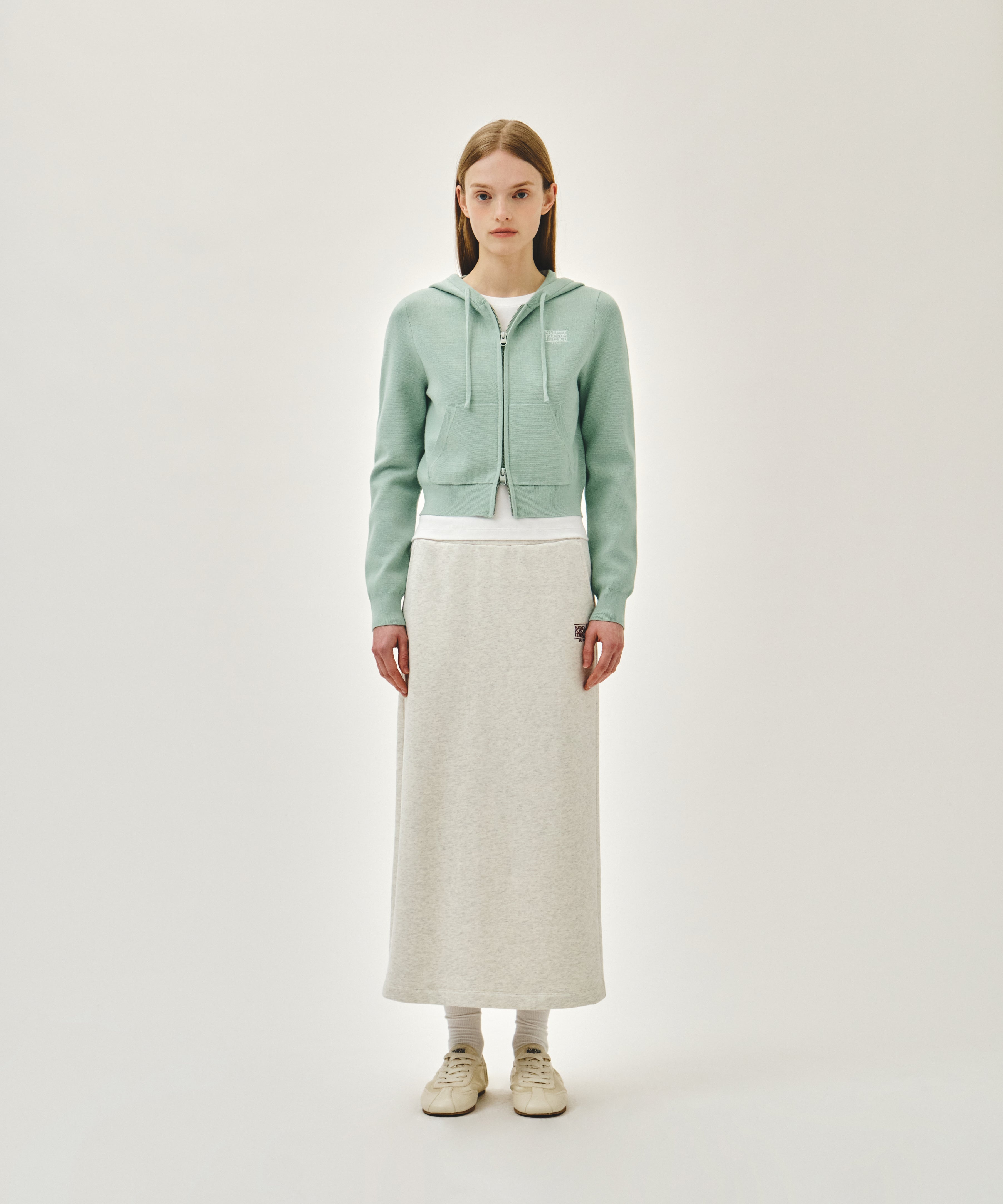 W SMALL CLASSIC LOGO CROP KNIT HOODIE ZIPUP