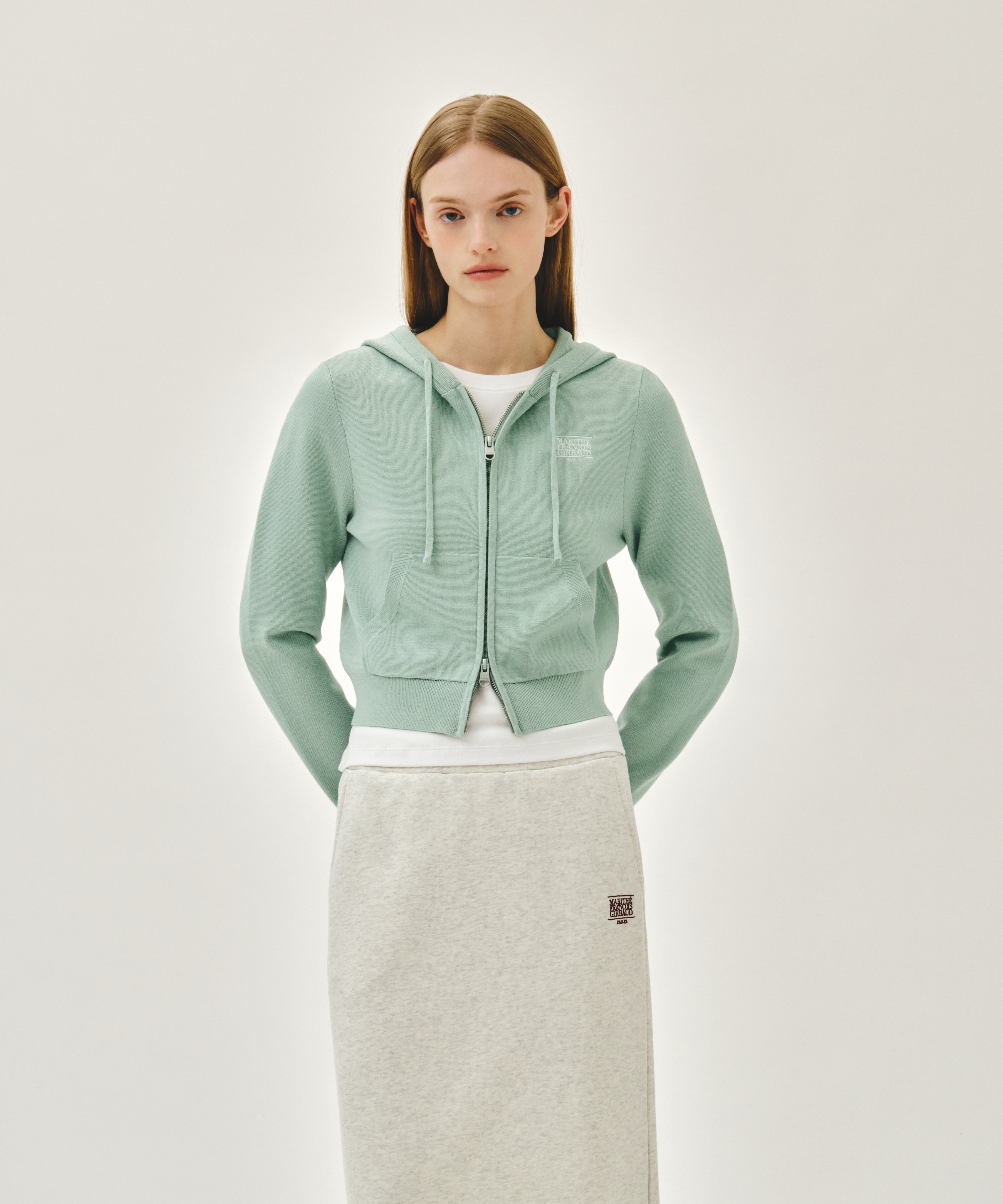 W SMALL CLASSIC LOGO CROP KNIT HOODIE ZIPUP