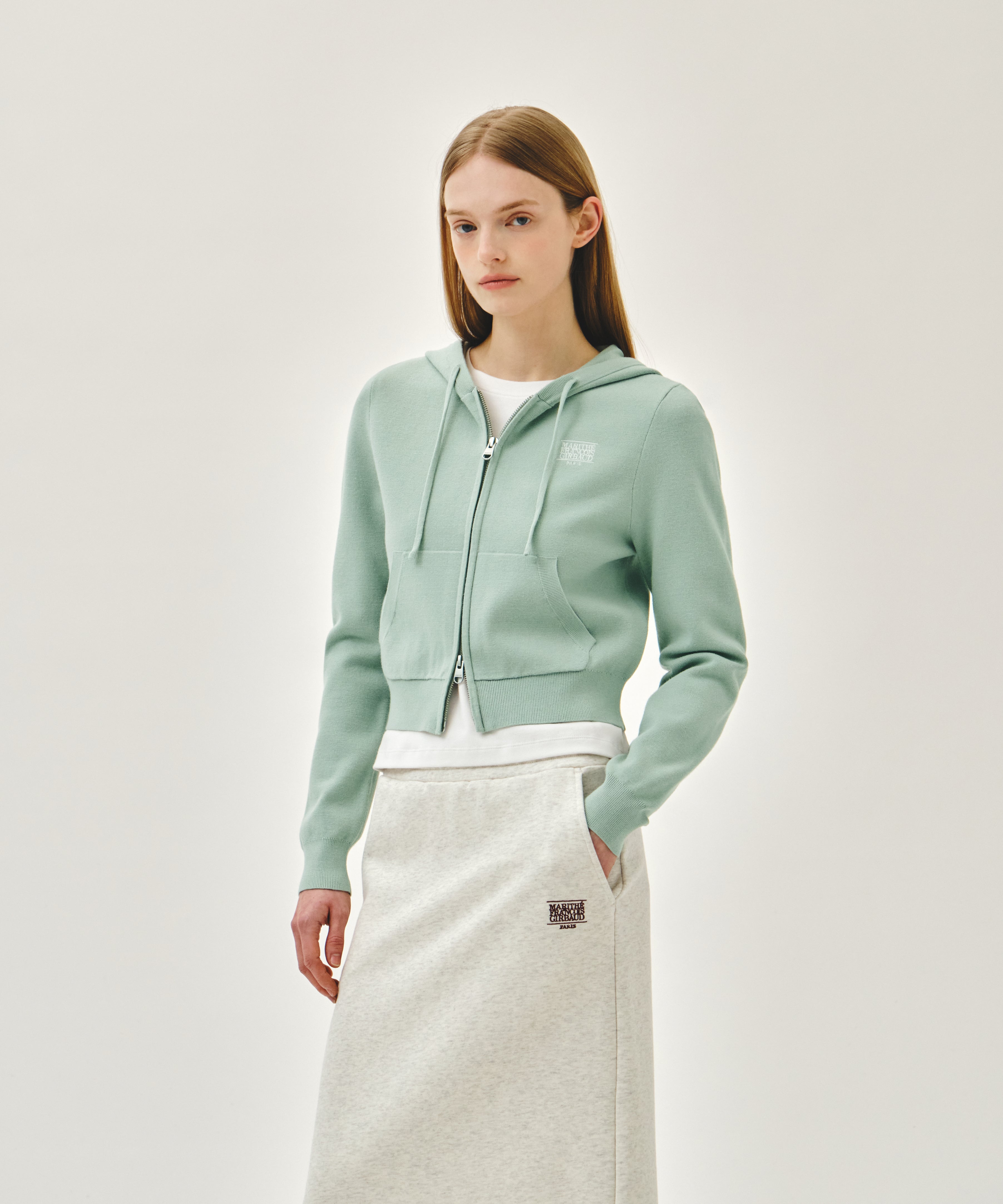 W SMALL CLASSIC LOGO CROP KNIT HOODIE ZIPUP