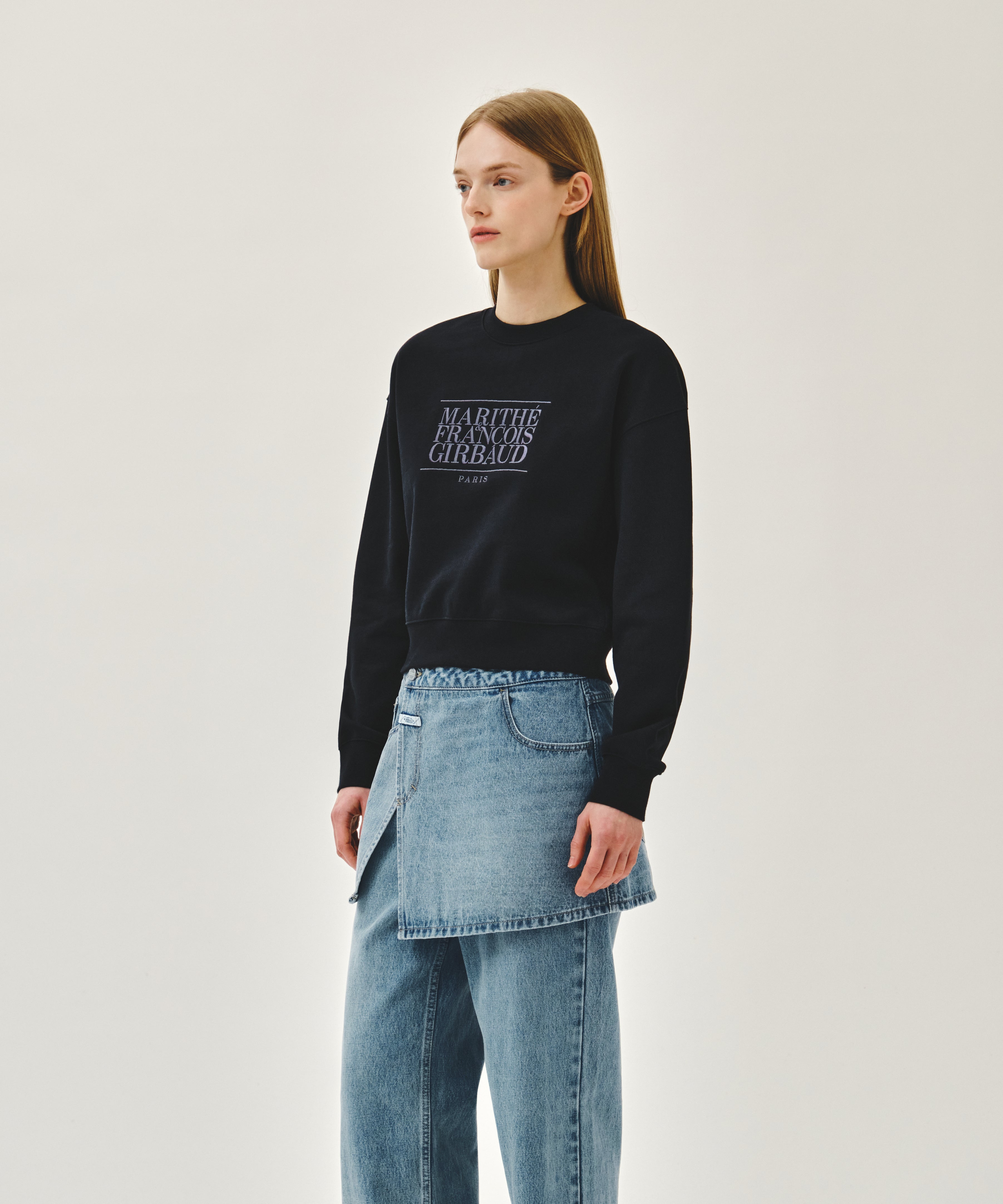 W LAYERED SKIRT DENIM PANTS