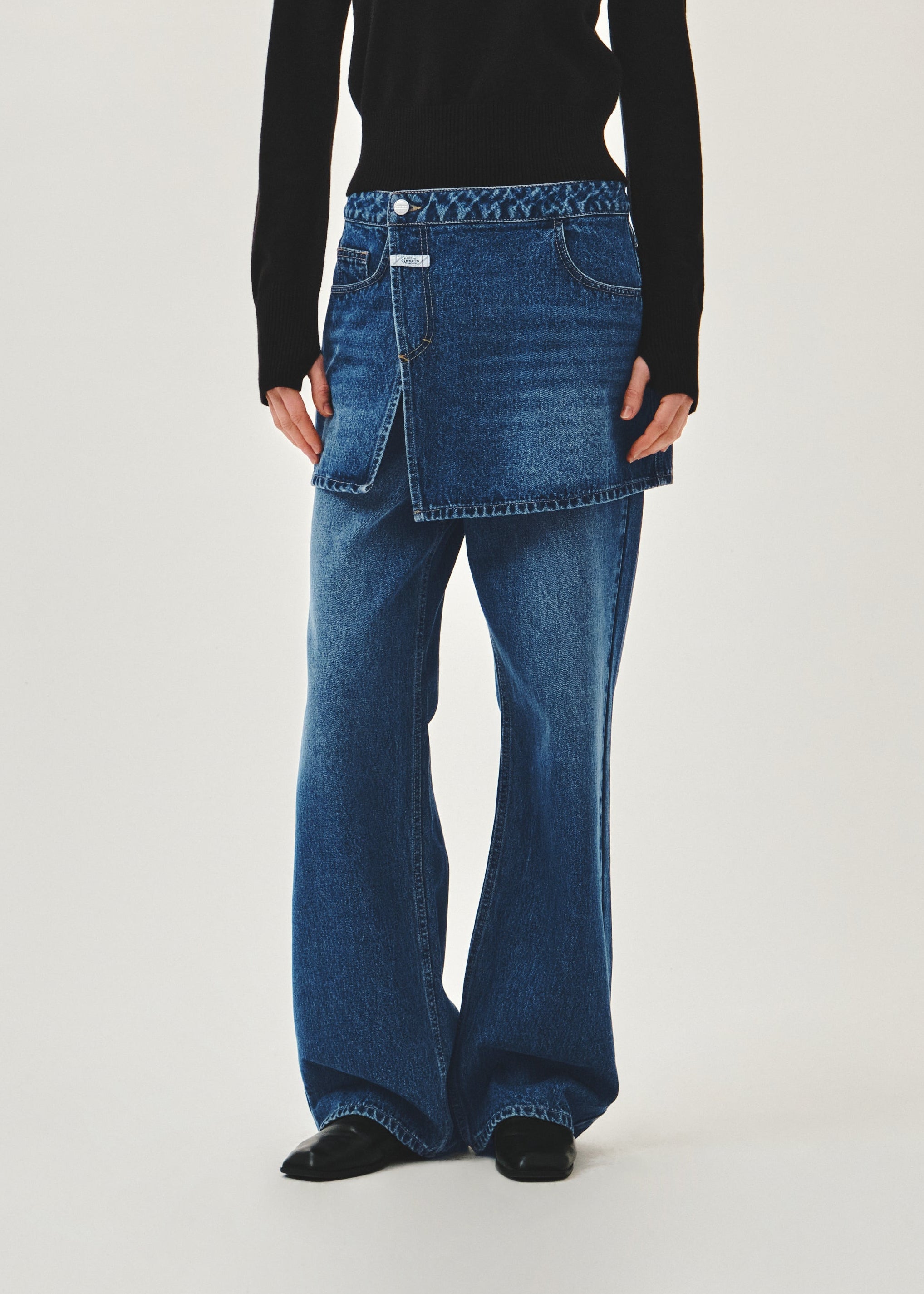 W LAYERED SKIRT DENIM PANTS