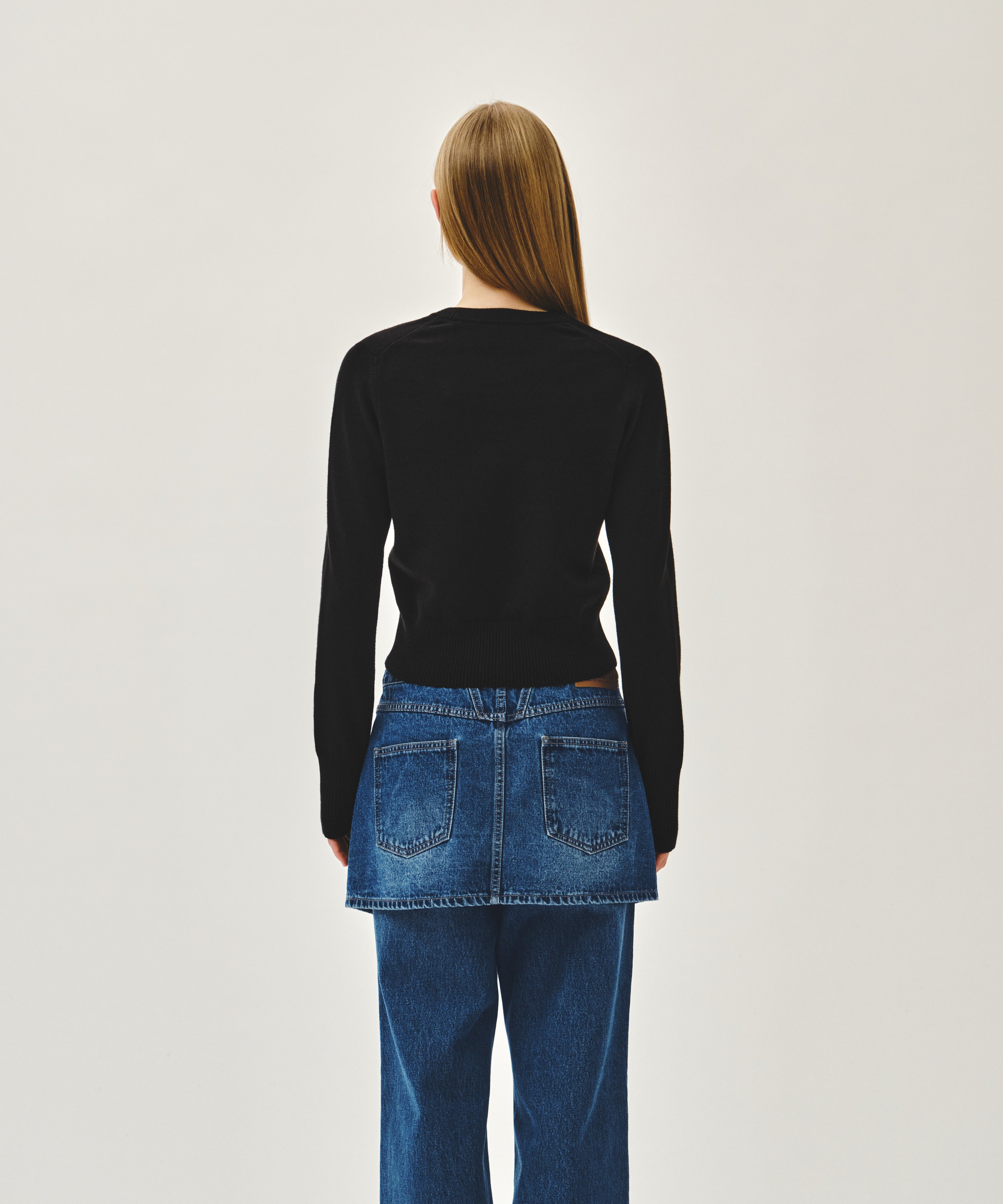 W LAYERED SKIRT DENIM PANTS