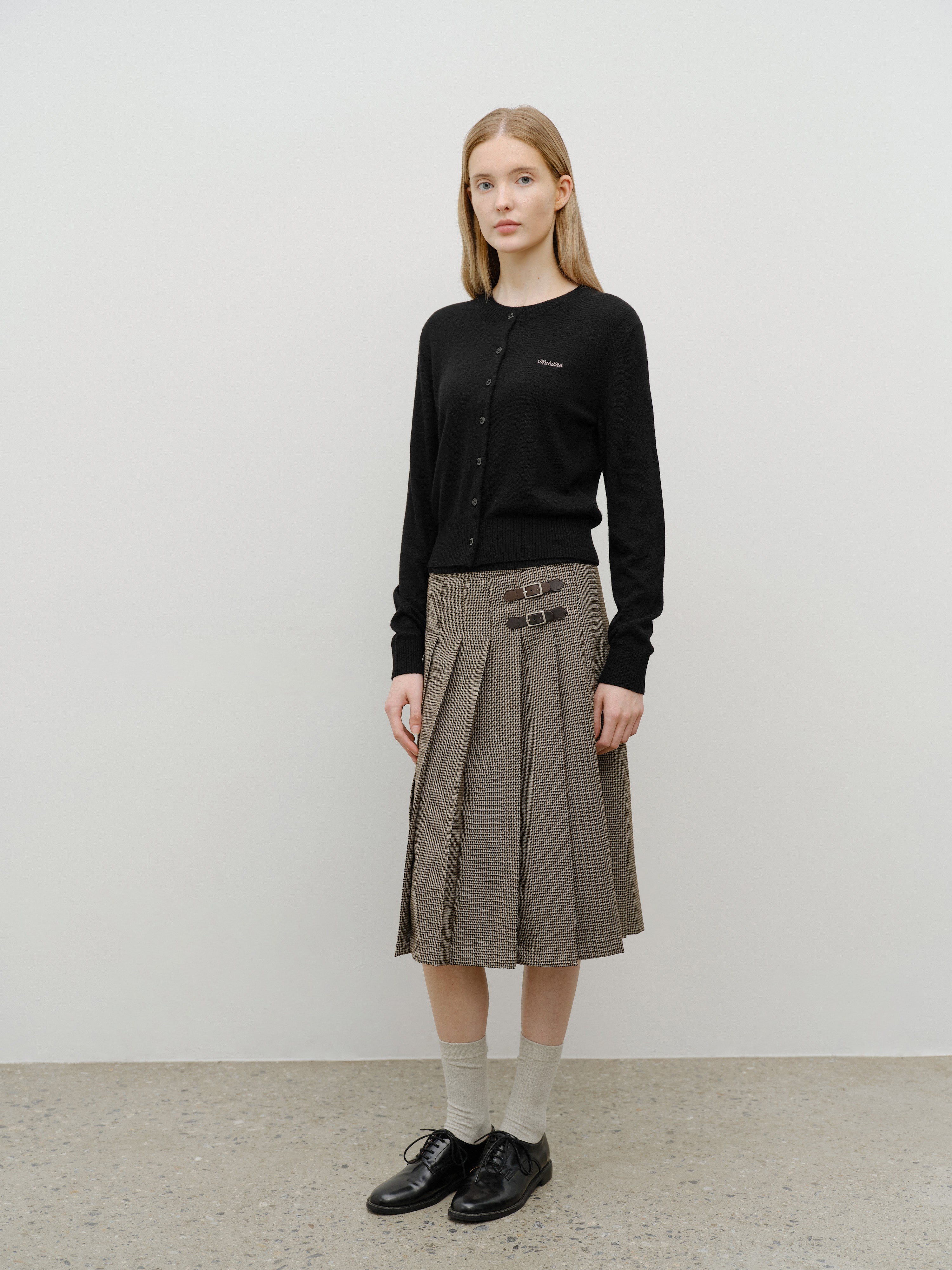 W BELTS PLEATED MIDI SKIRT