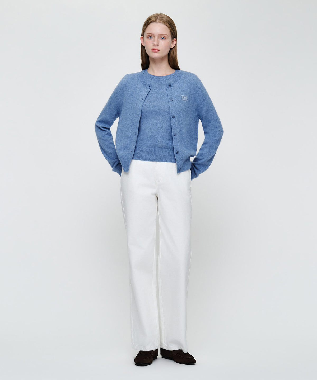 W SMALL CLASSIC LOGO ROUND NECK CARDIGAN SET UP